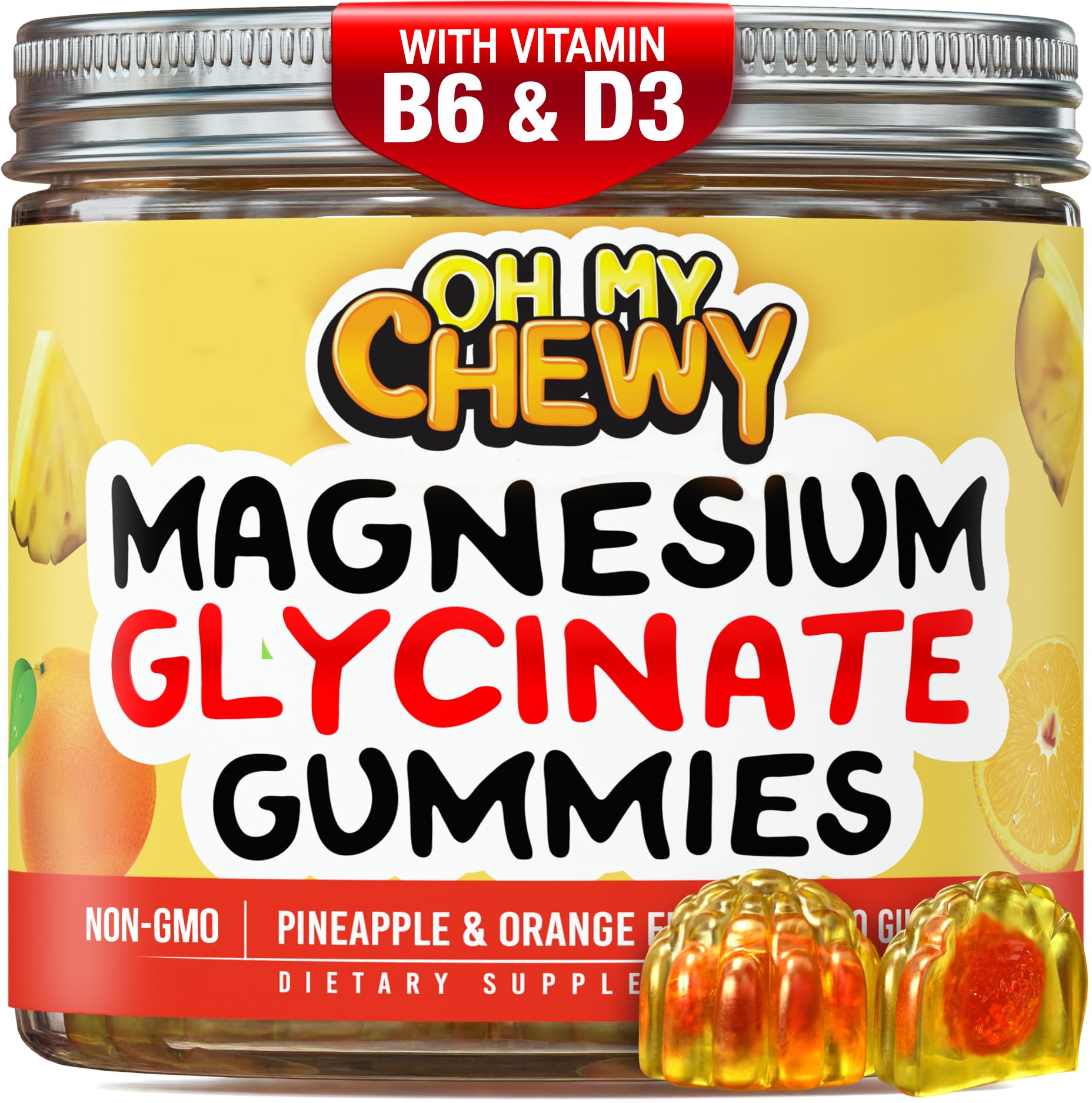 Front view of OH MY CHEWY Magnesium Glycinate Gummies packaging