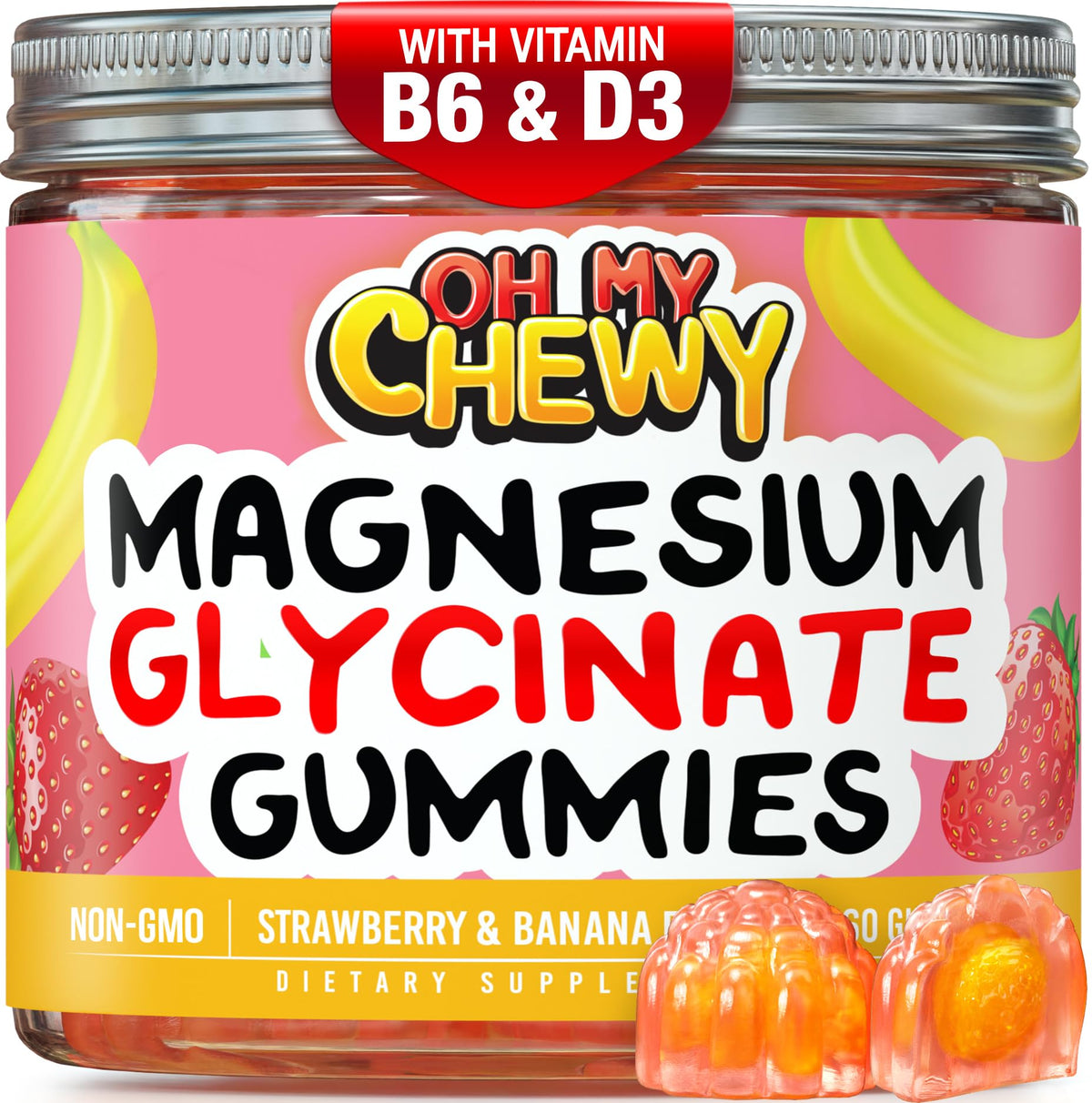 Front view of OH MY CHEWY Magnesium Gummies packaging