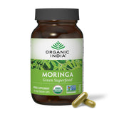 Front view of ORGANIC INDIA Moringa Oleifera Herbal Supplement 160g packaging