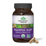 Front view of ORGANIC INDIA Peaceful Sleep Herbal Supplement 90 capsules