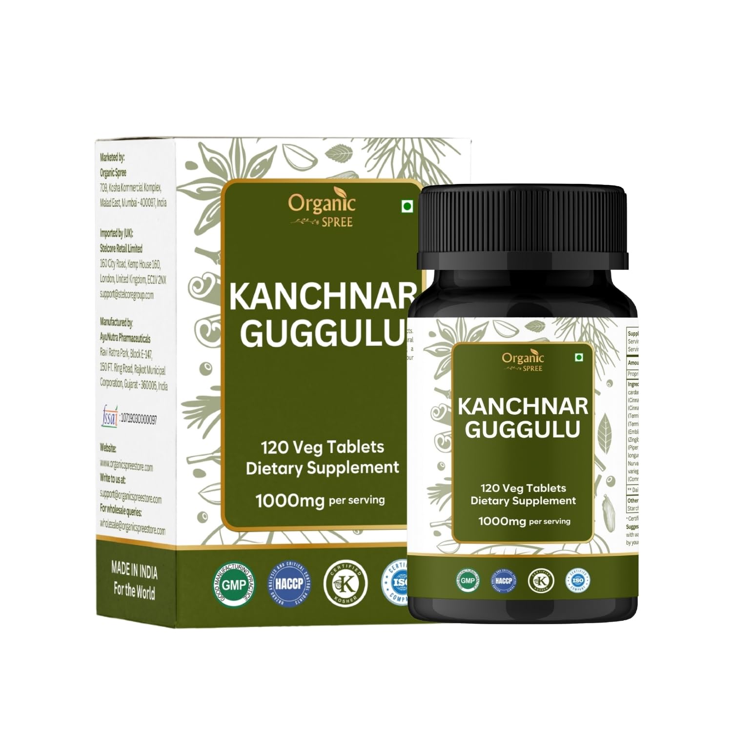 Front view of ORGANIC SPREE Kanchnar Guggulu Tablets 110g packaging