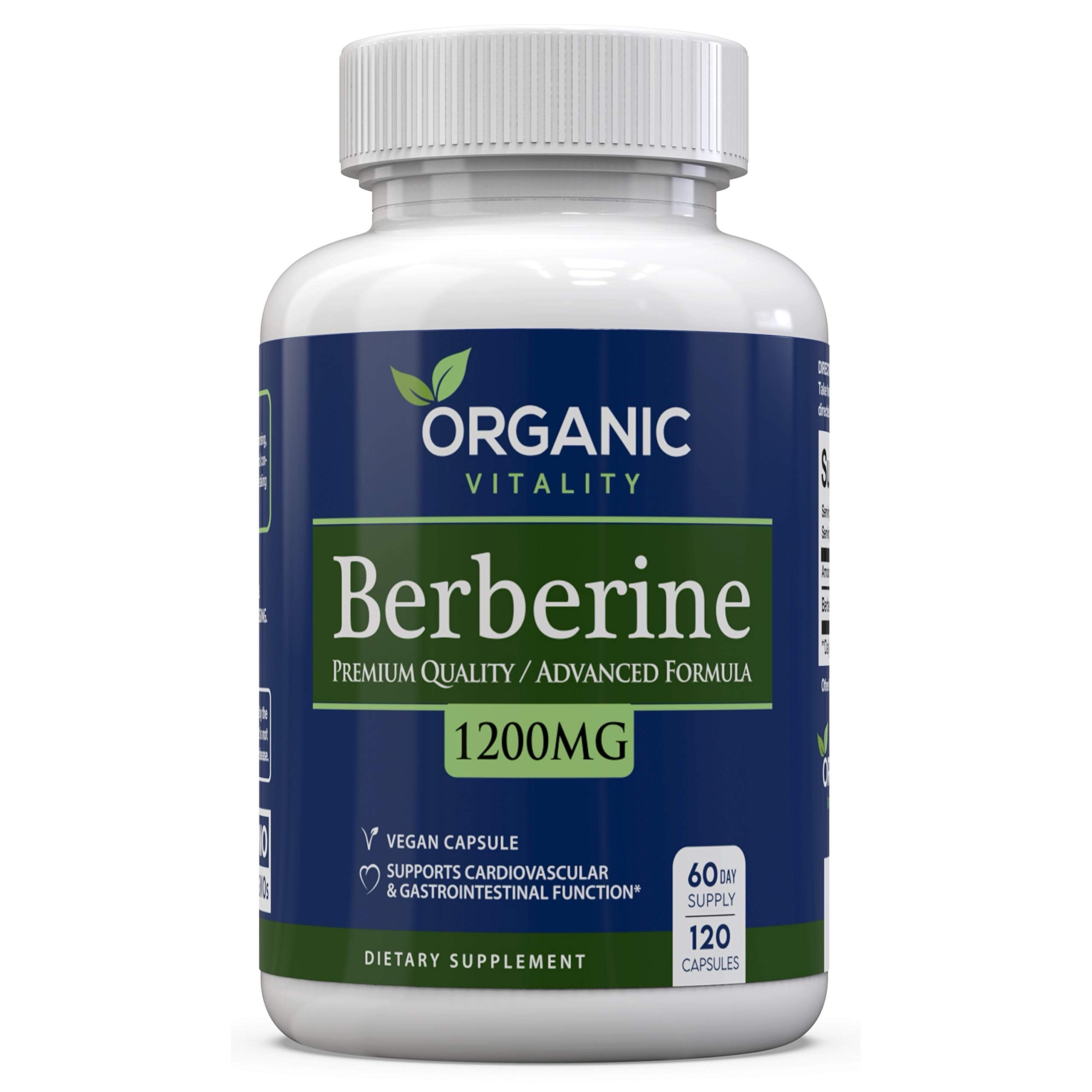 Front view of ORGANIC VITALITY Berberine HCL 1200mg vegan capsules