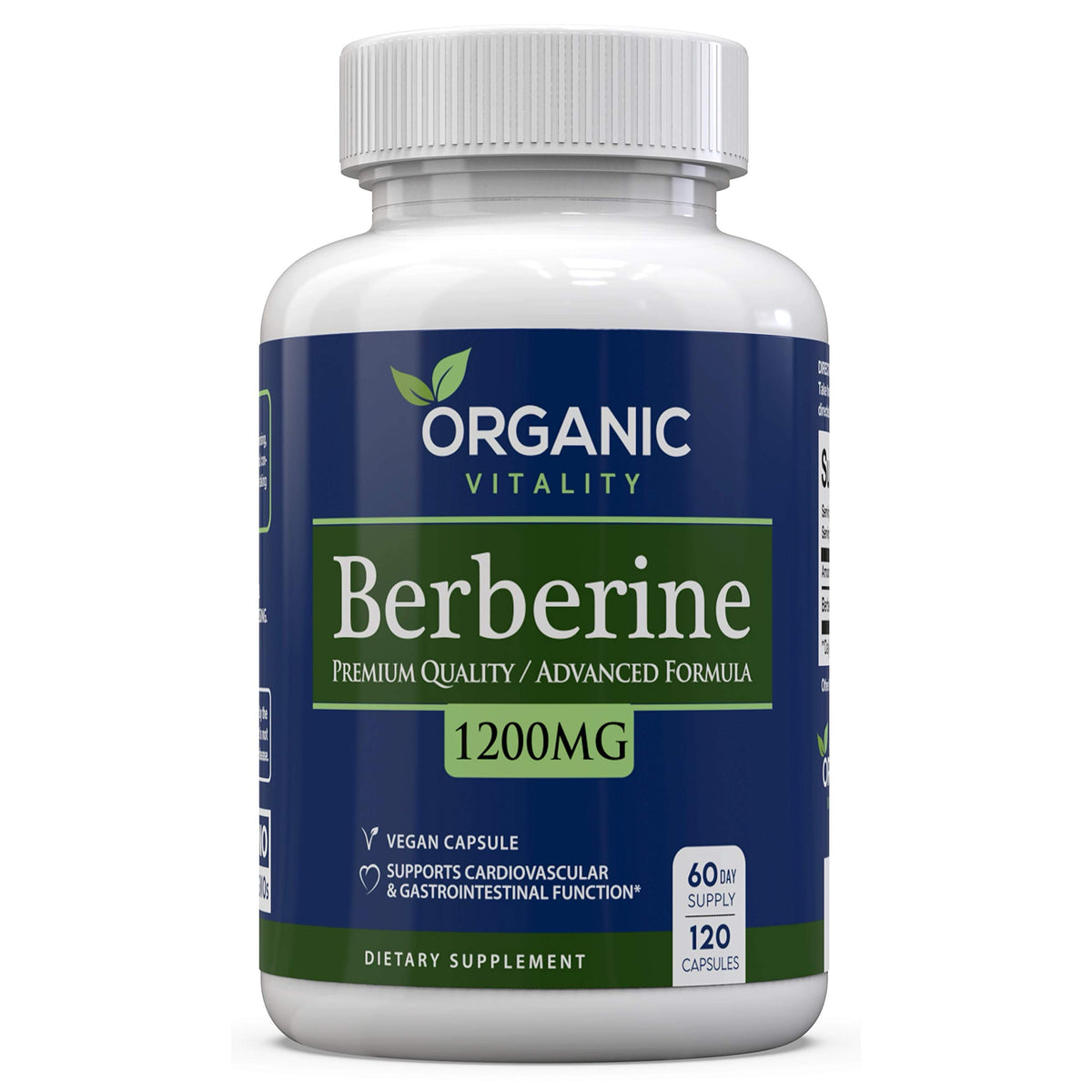 Front view of ORGANIC VITALITY Berberine HCL 1200mg vegan capsules
