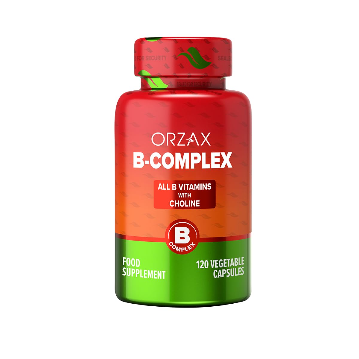 Front view of ORZAX B Complex supplement bottle with 30 capsules