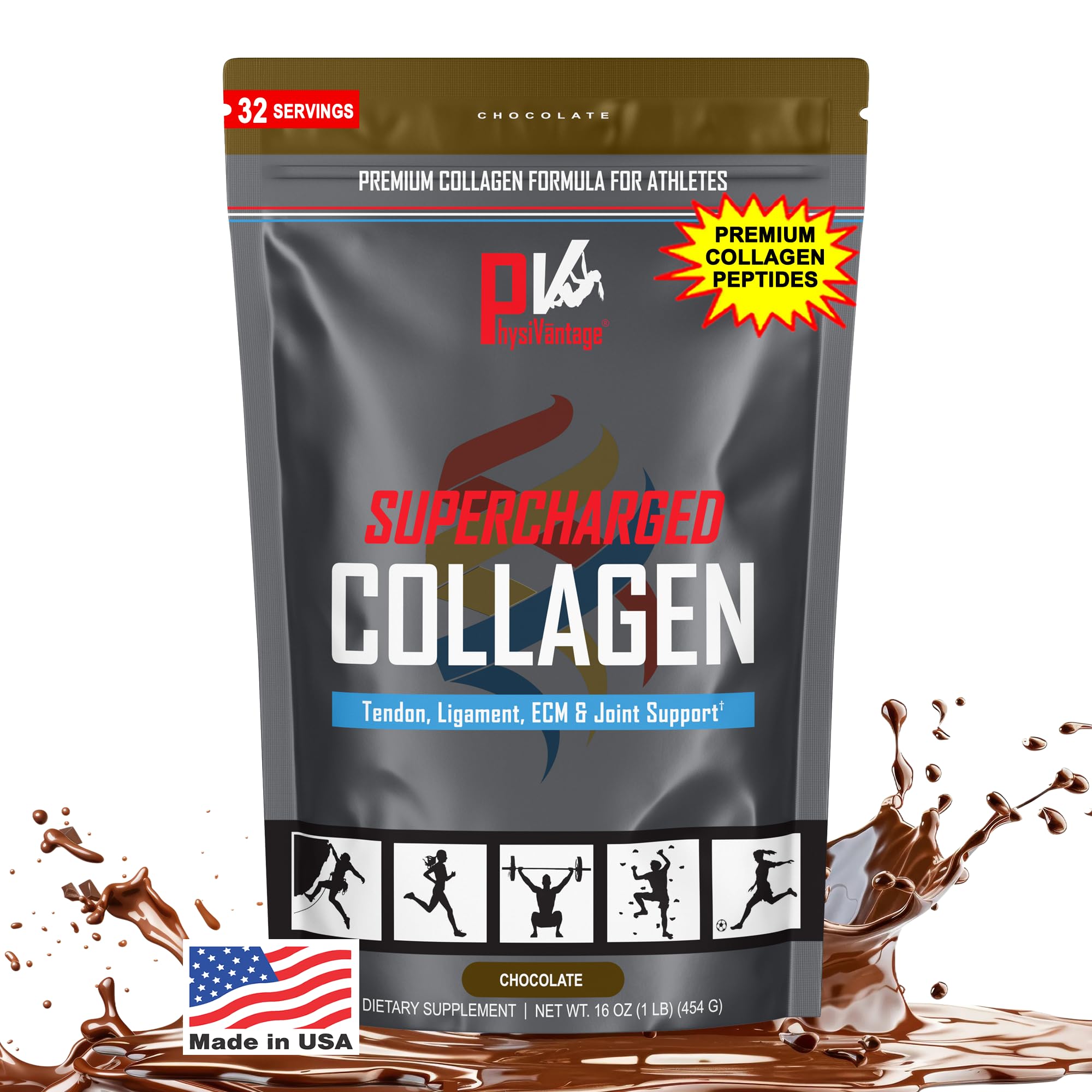 Front view of PhysiVantage Supercharged Collagen 454g pouch