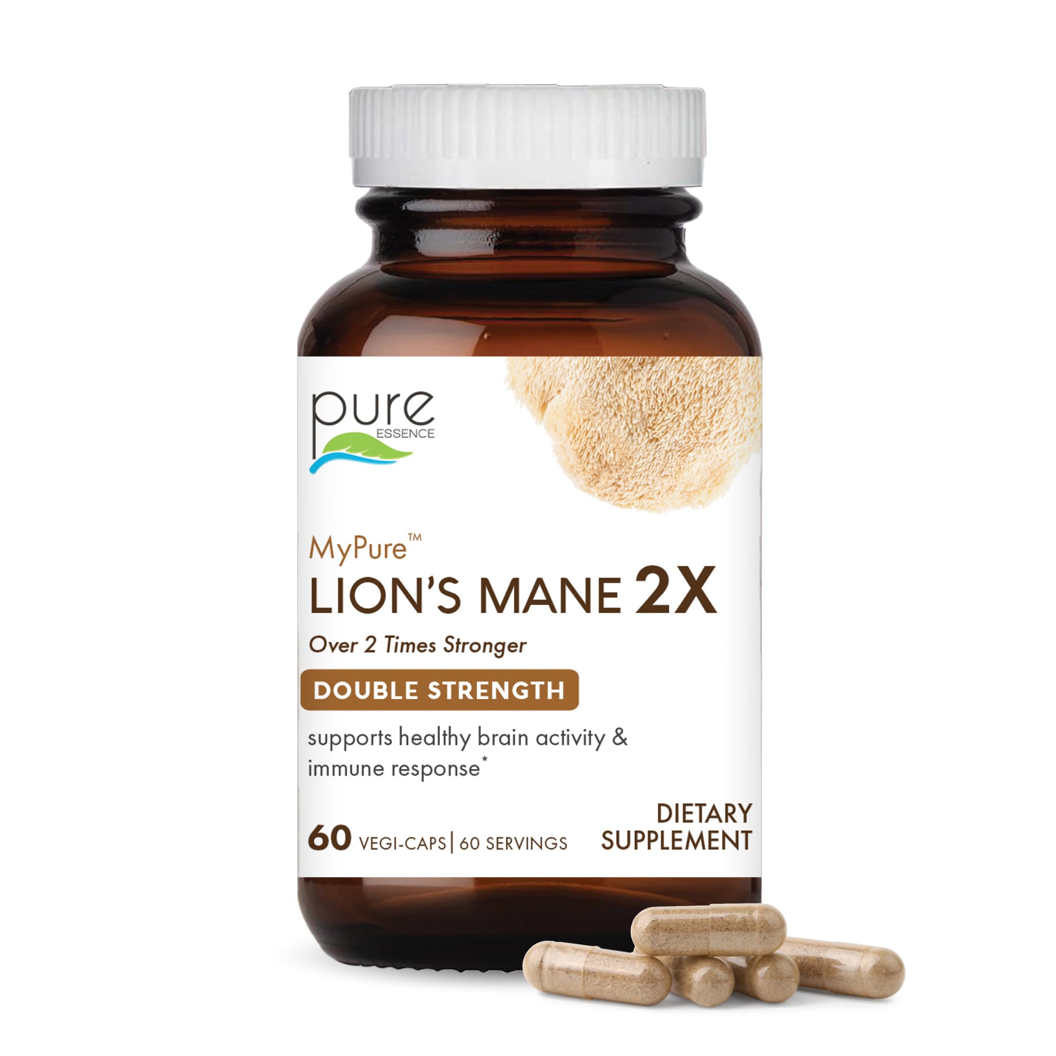 Front view of PURE ESSENCE LABS Lion's Mane Mushroom Extract 500mg bottle