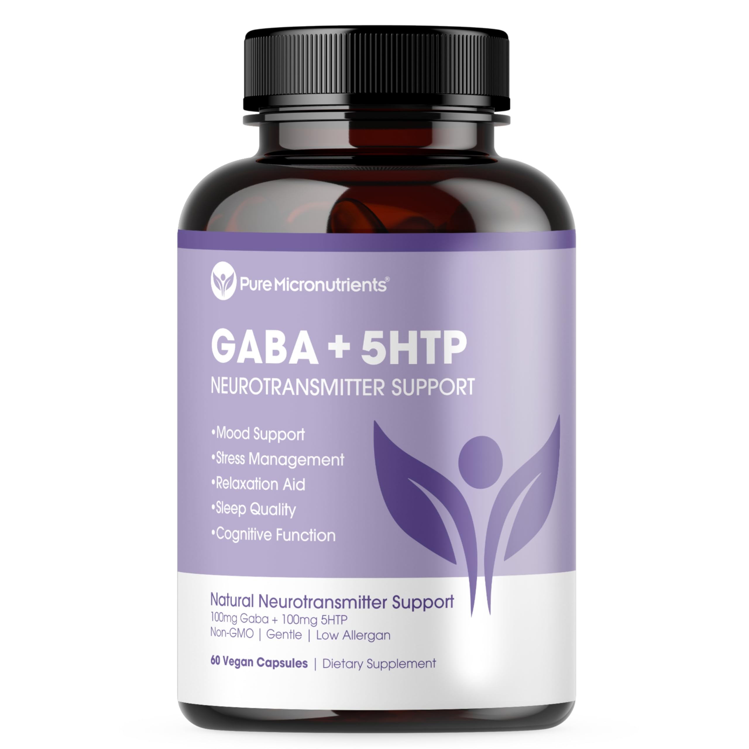Front view of Pure Micronutrients 5-HTP Supplement 100mg GABA 59g bottle
