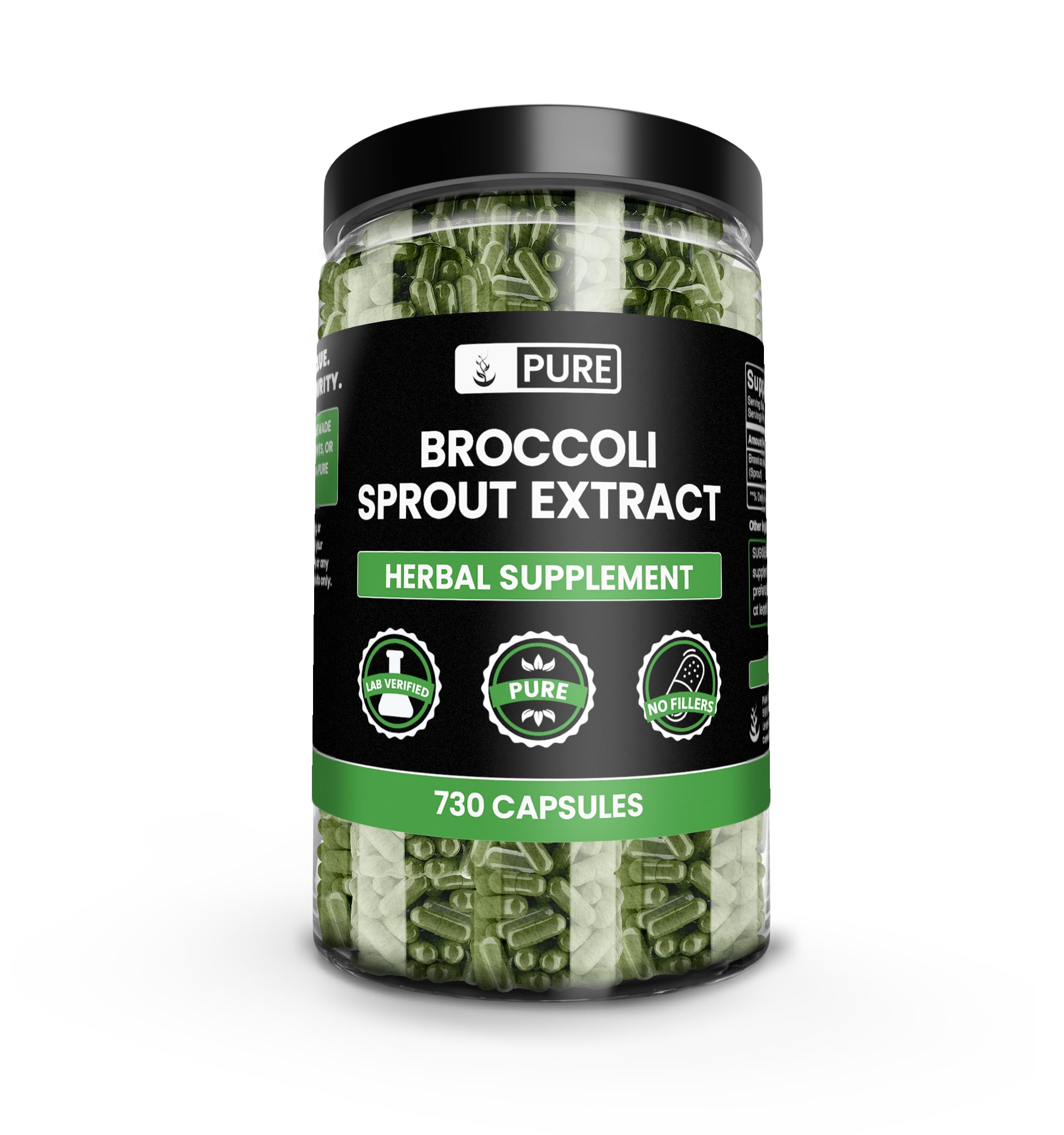 Front view of PURE ORIGINAL INGREDIENTS Broccoli Extract Capsules bottle