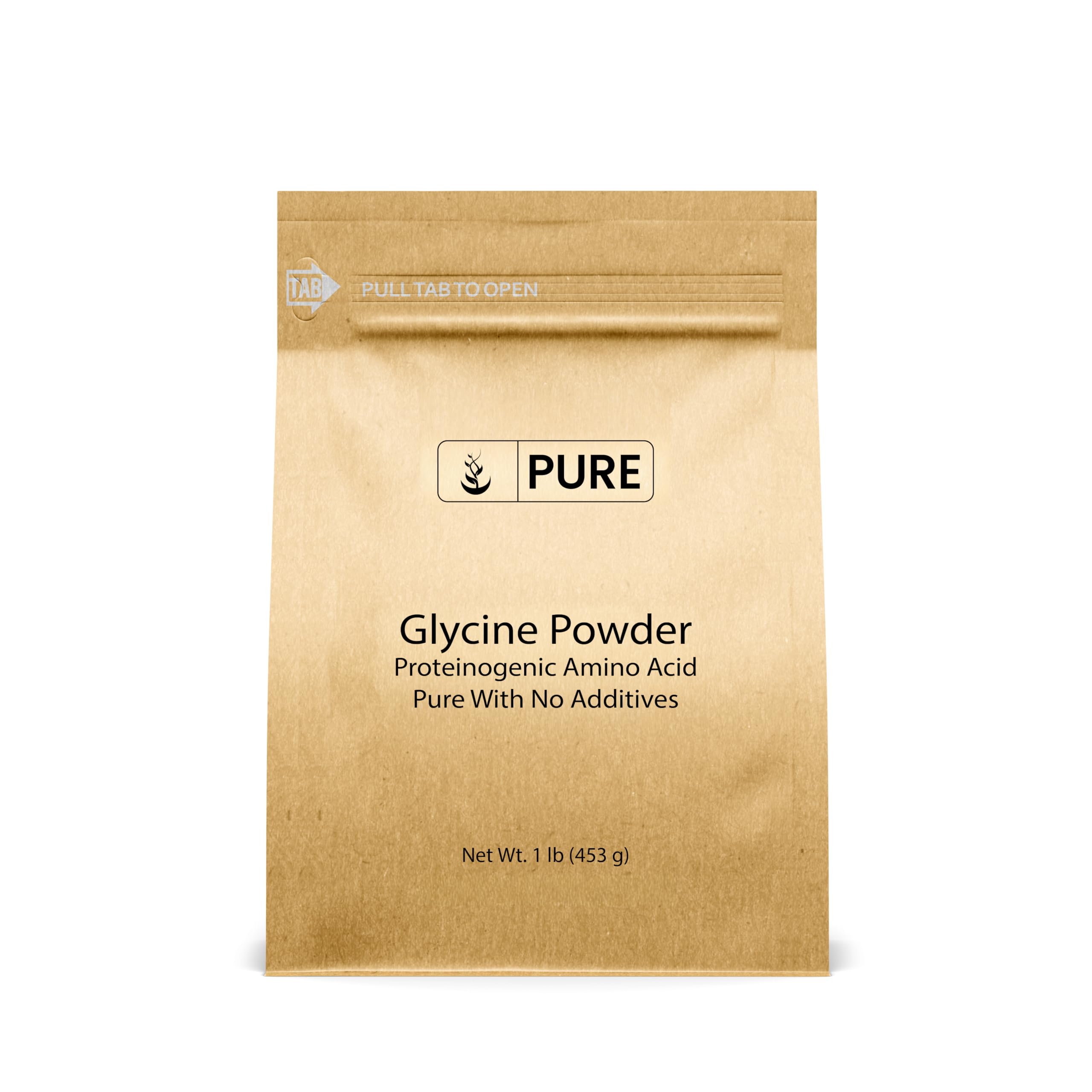 Front view of PURE ORIGINAL INGREDIENTS Glycine Powder 472g packaging