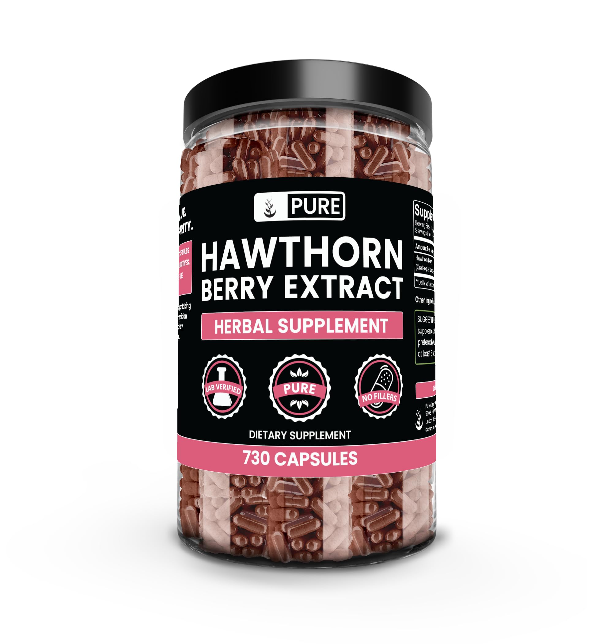 Front view of PURE ORIGINAL INGREDIENTS Hawthorn Berry Extract Capsules bottle