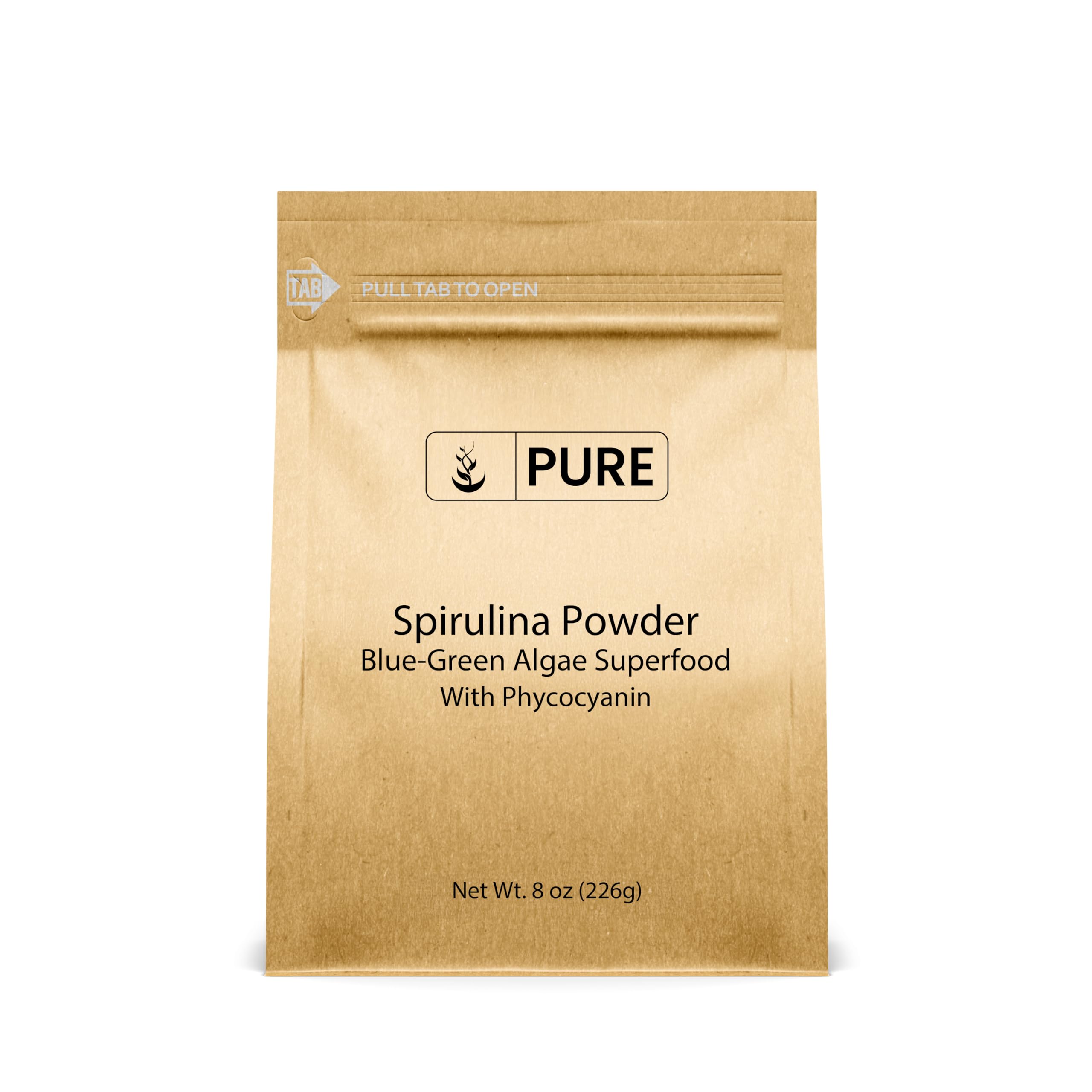 Front view of PURE ORIGINAL INGREDIENTS Spirulina Powder 240g packaging