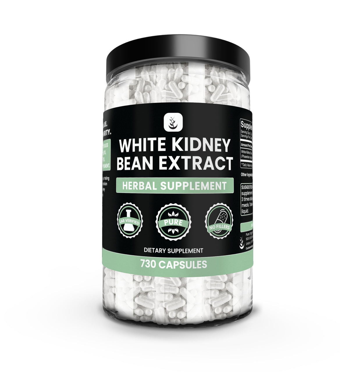 Front view of PURE ORIGINAL INGREDIENTS White Kidney Bean Capsules packaging