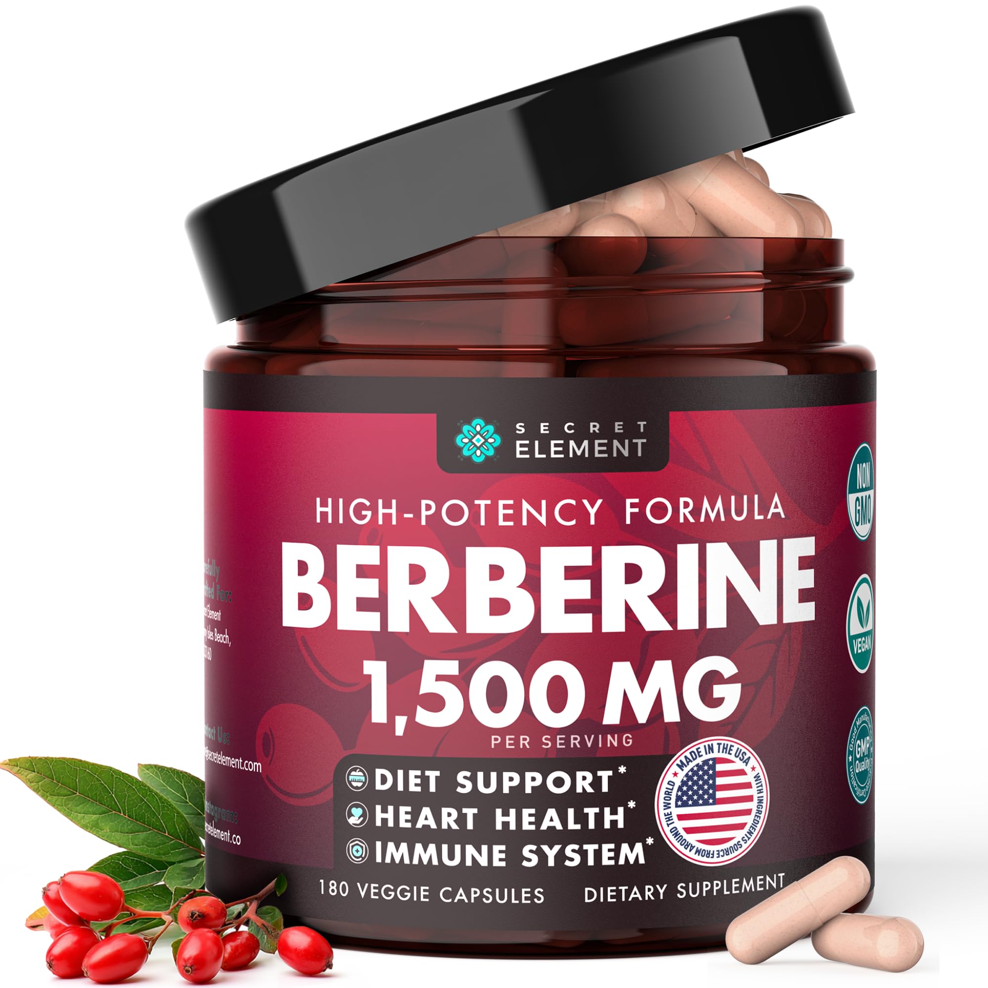 Front view of Secret Element Black Currant Oil 1500mg vegan capsules