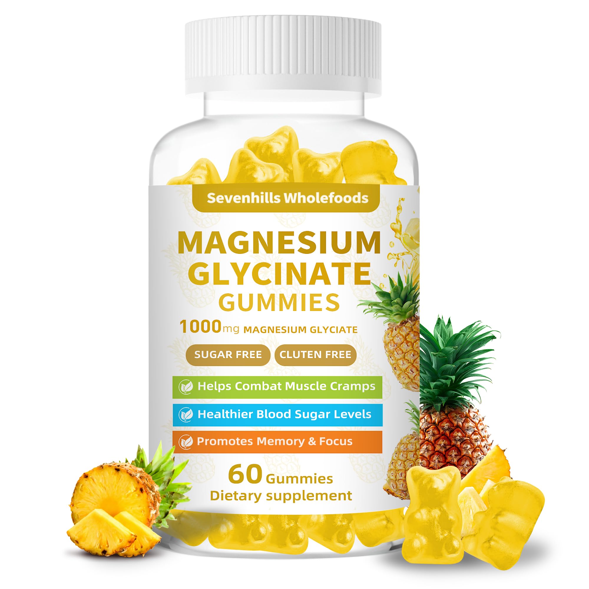 Front view of Sevenhills Wholefoods Magnesium Gummies 1000mg bottle