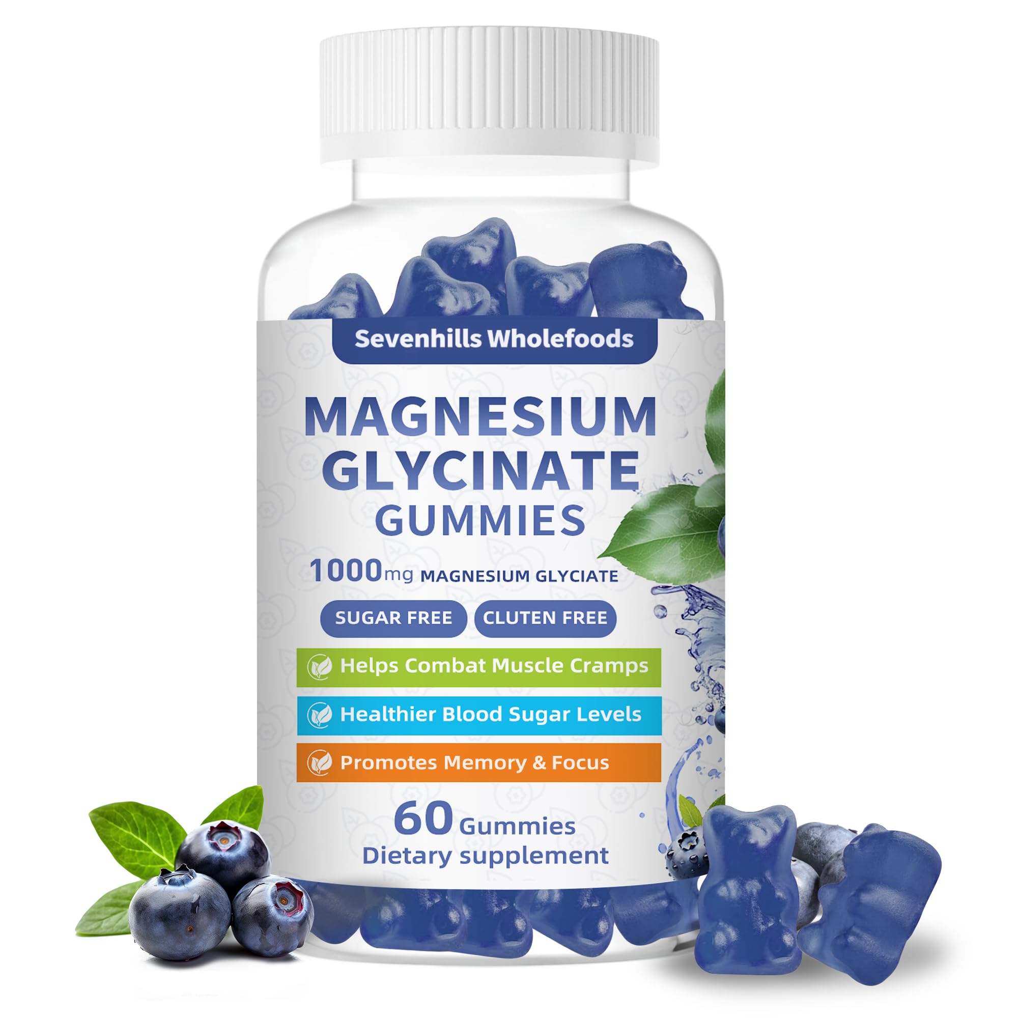 Front view of Sevenhills Wholefoods Magnesium Gummies 1000mg packaging