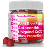 Front view of SHIZAM CoQ10 Gummies packaging with passion fruit flavour