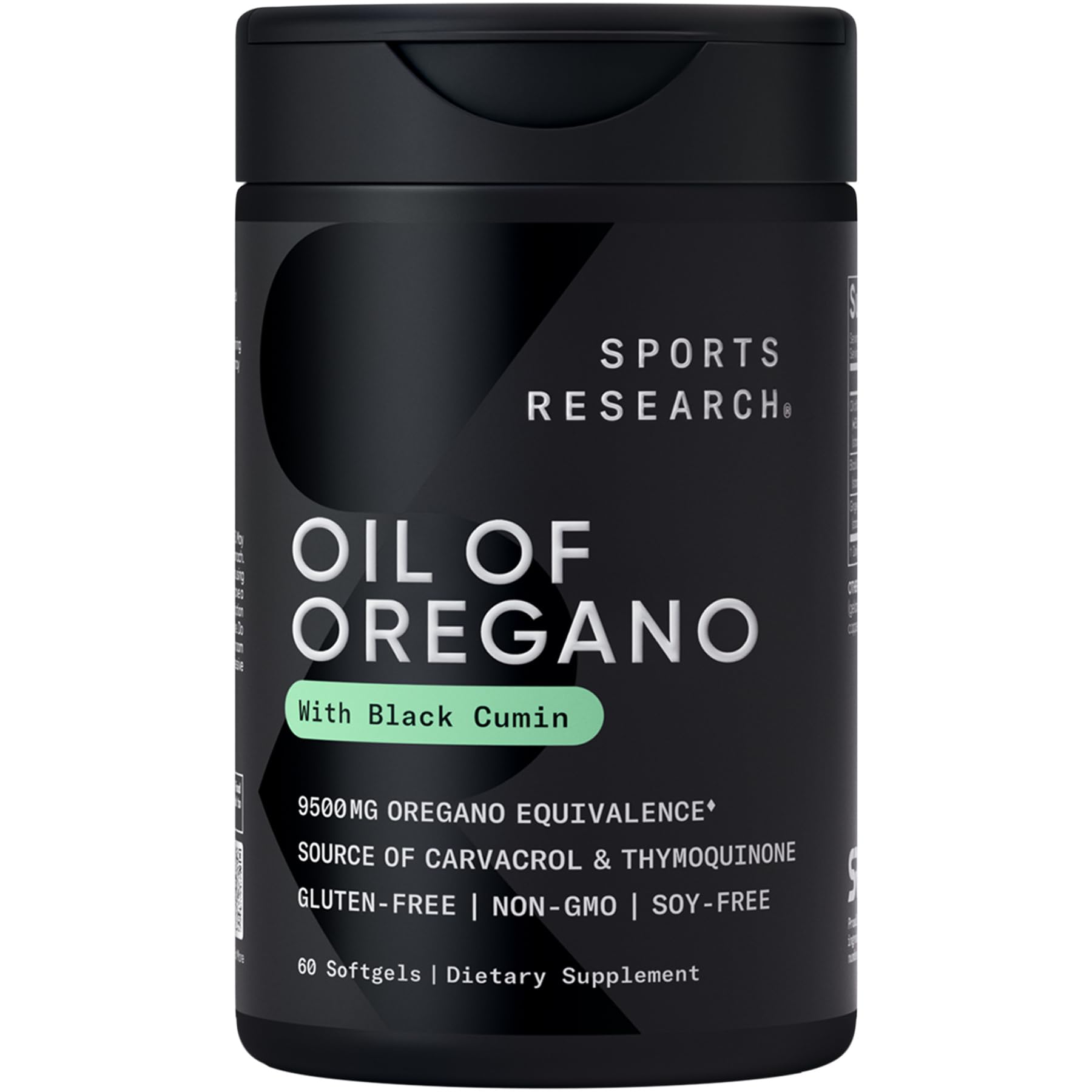 Front view of Sports Research Oregano Oil & Black Cumin Seed Oil Softgels bottle