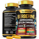 Front view of Tenmido Berberine Supplement 500mg capsules