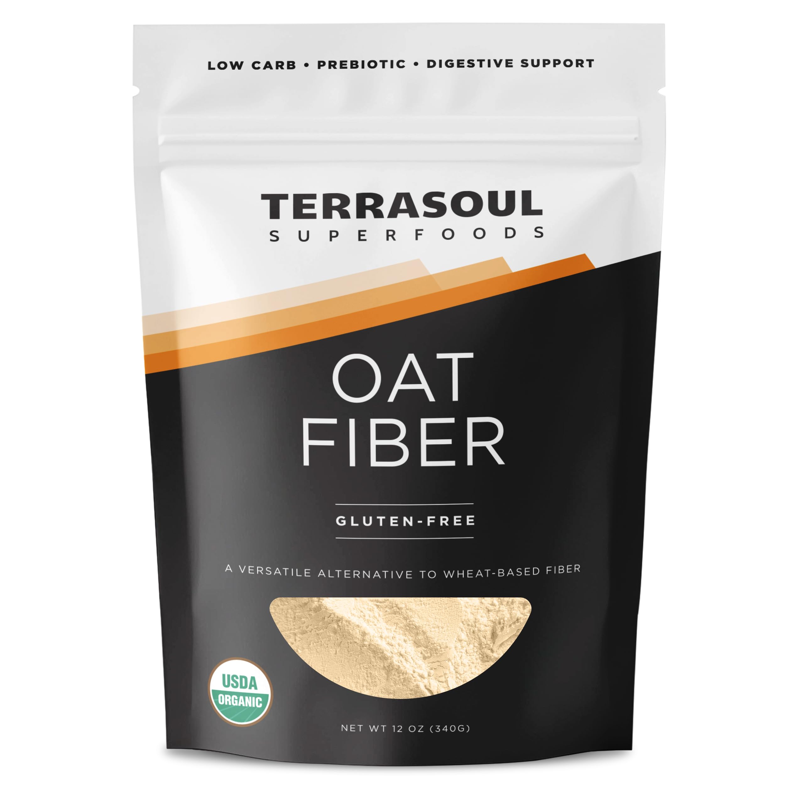 Front view of Terrasoul Superfoods Organic Oat Fiber 340g packaging