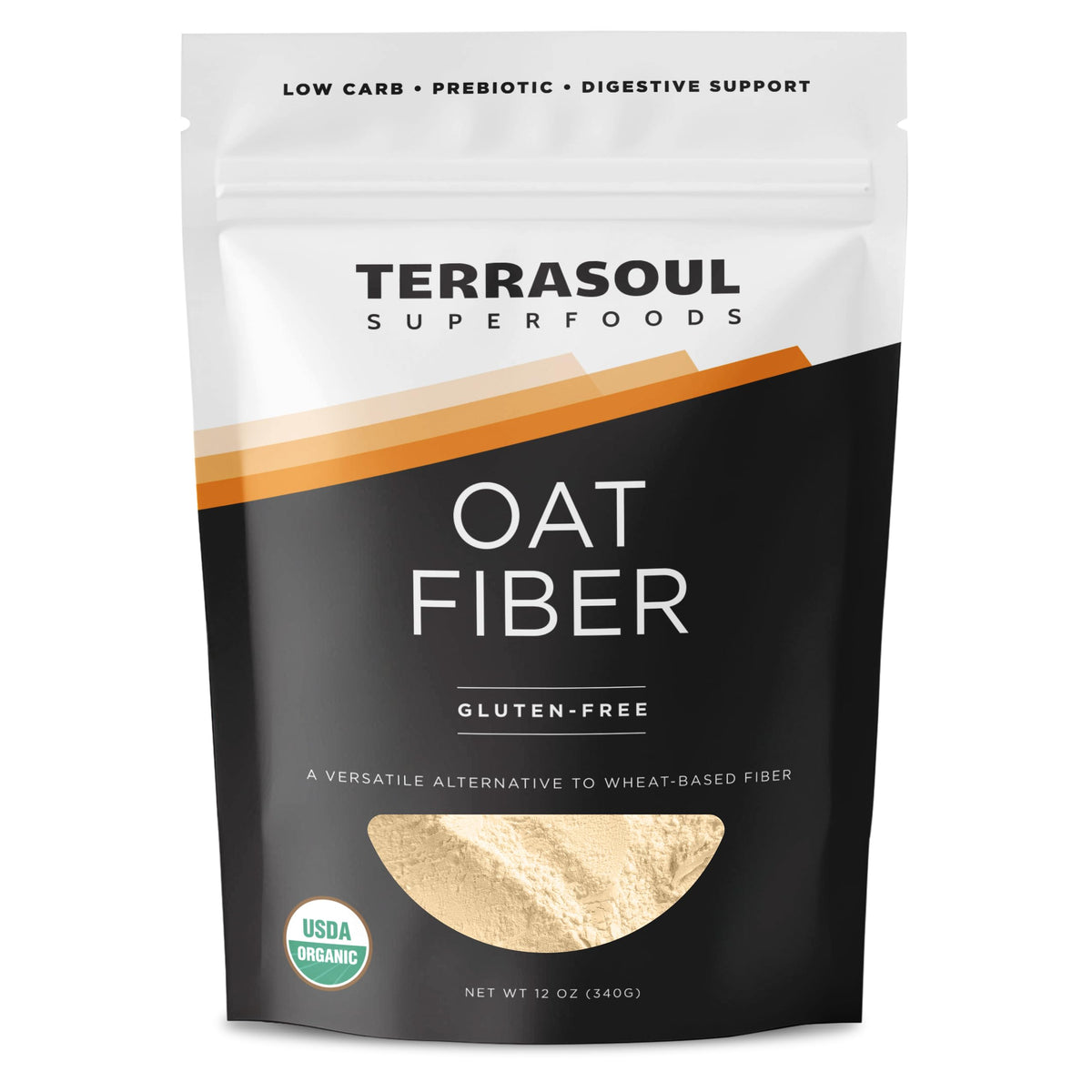 Front view of Terrasoul Superfoods Organic Oat Fiber 340g packaging