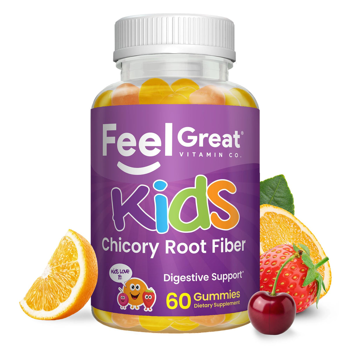 Front view of The Feel Great Vitamin Company Kids Fiber Gummies bottle