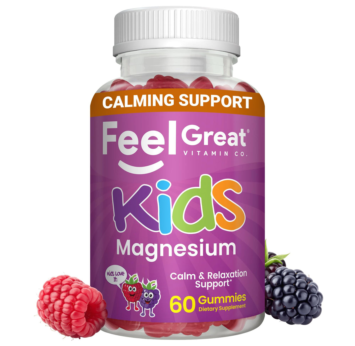 Front view of The Feel Great Vitamin Company Kids Magnesium Calm Gummies 60 Count