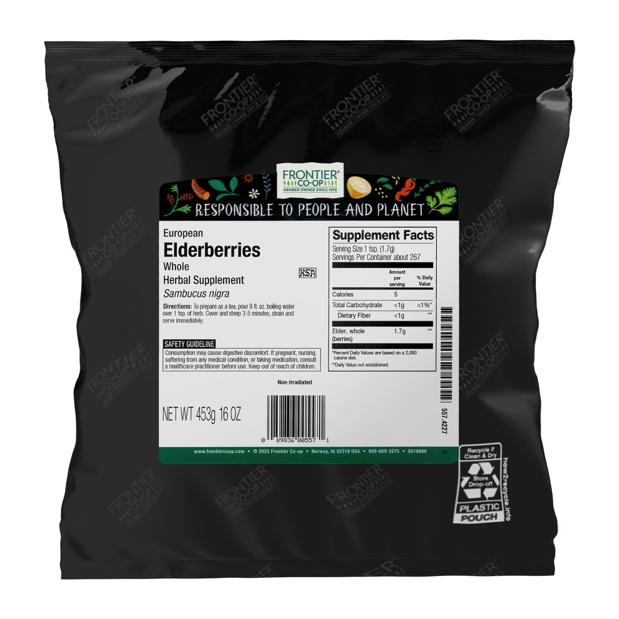 Frontier Co-op Dried Elderberries 454g front view