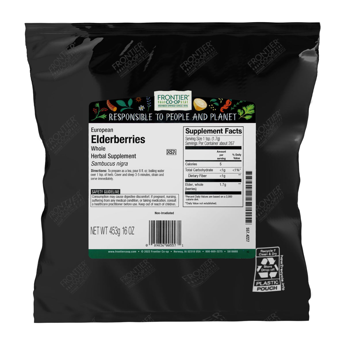 Frontier Co-op Dried Elderberries 454g front view