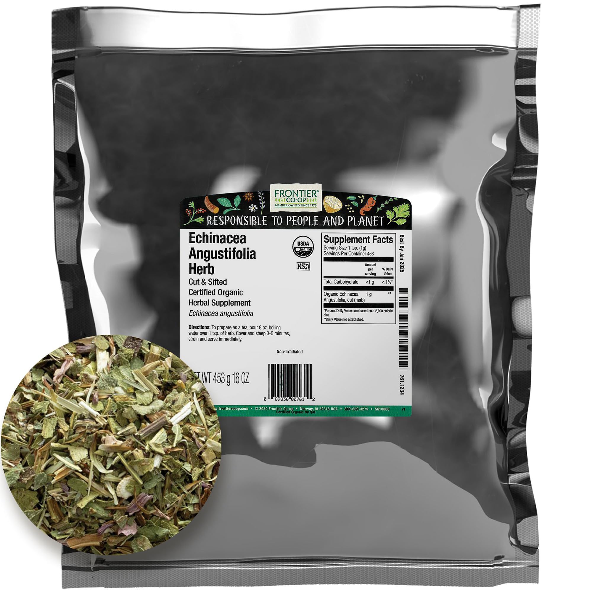 Frontier Co-op Echinacea Angustifolia Dried Herb 454g front view