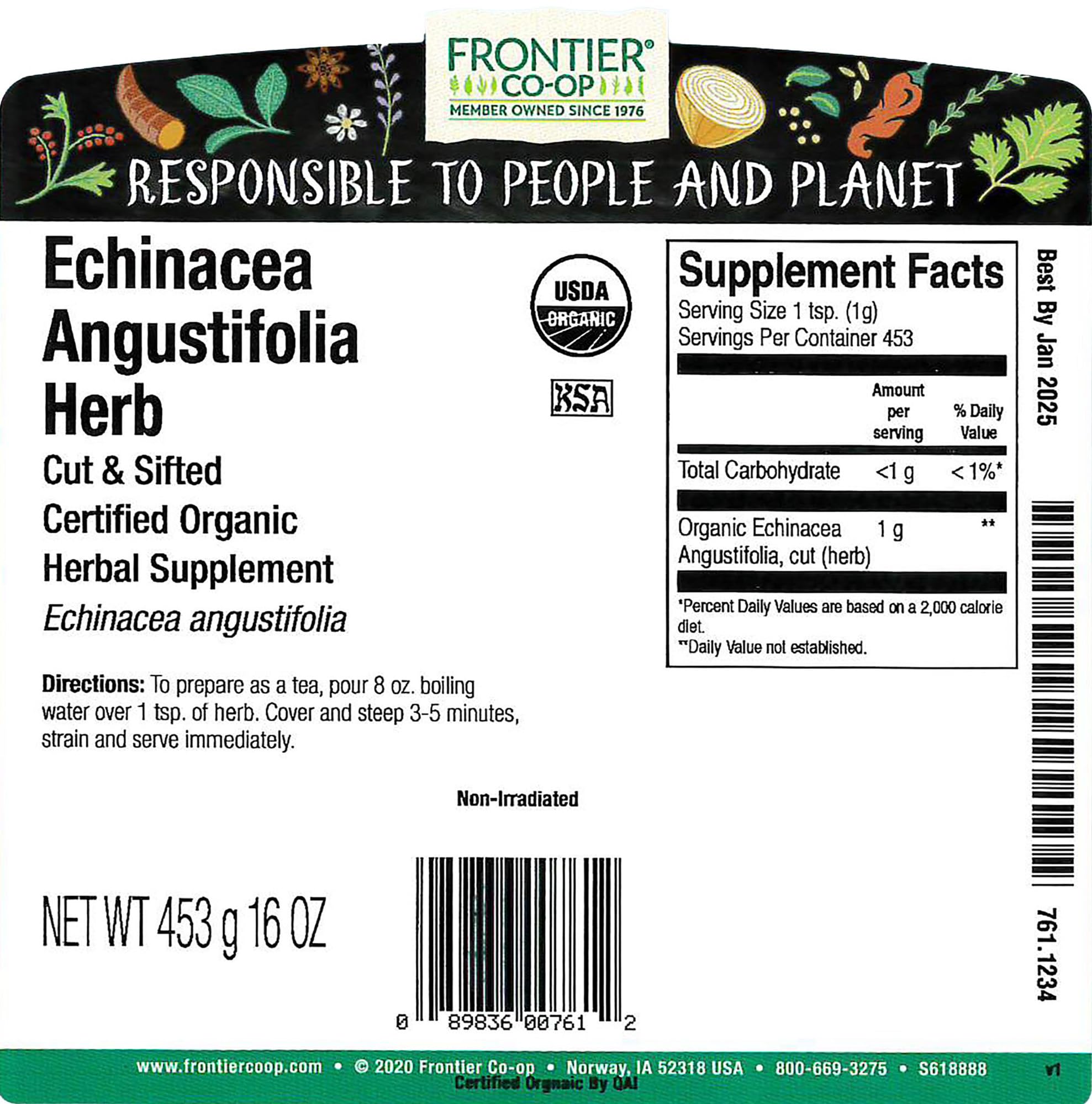 Frontier Co-op Echinacea Angustifolia Dried Herb 454g packaging