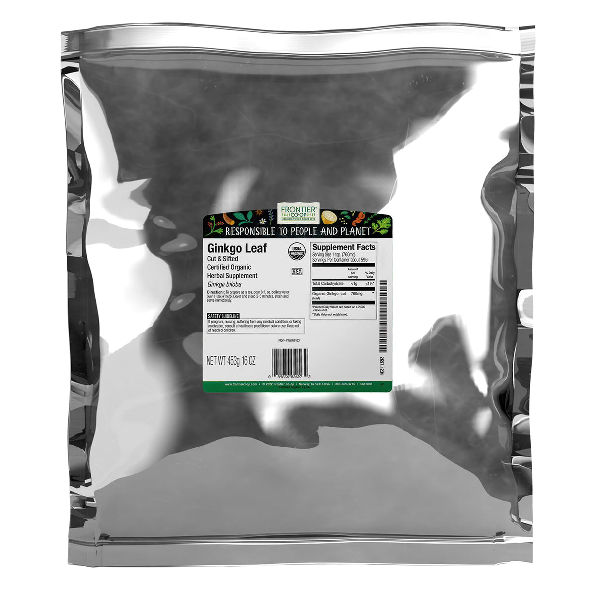 Frontier Co-op Ginkgo Biloba Leaf 472g front view