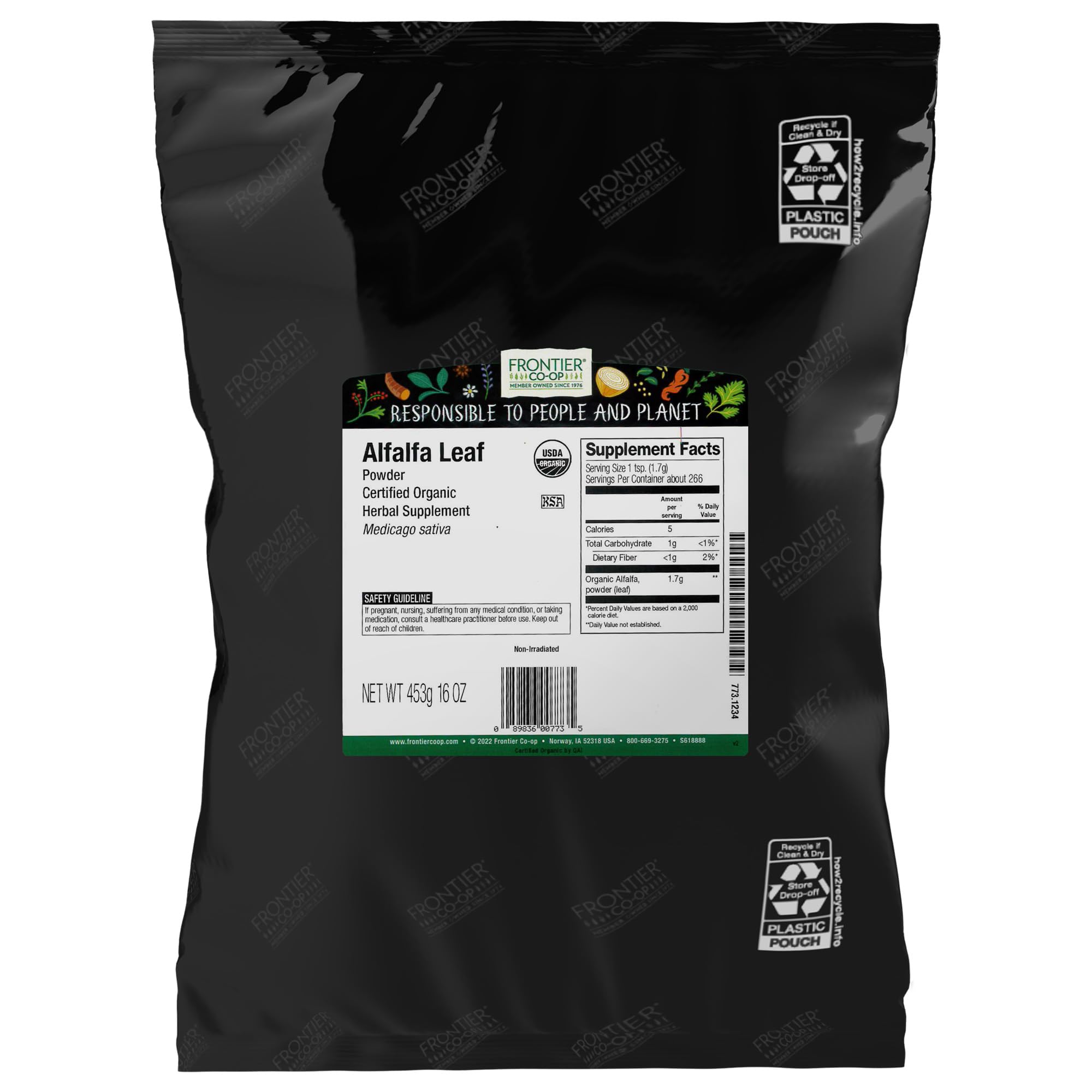 Frontier Co-op Organic Alfalfa Leaf Powder 458g front view