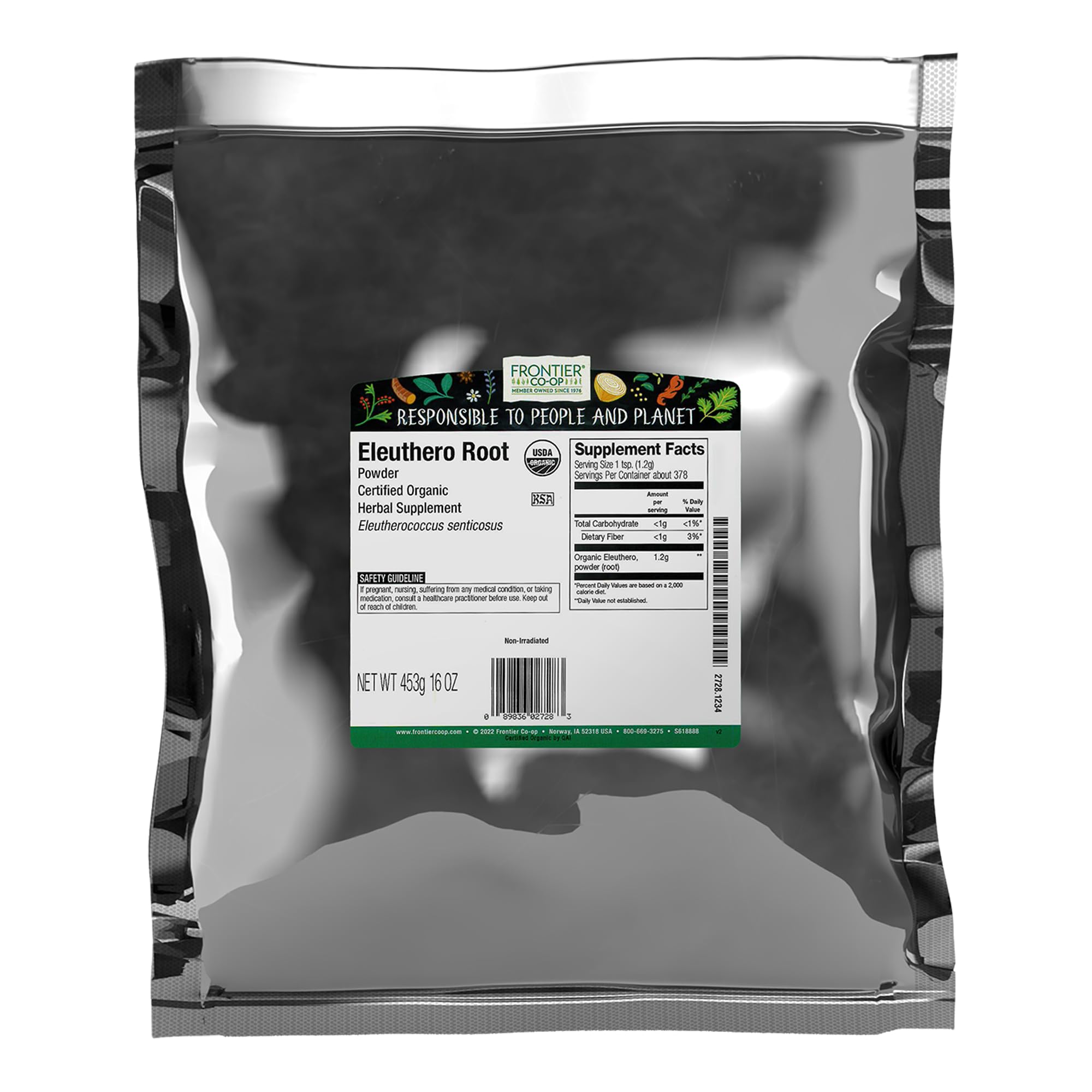 Frontier Co-op Organic Eleuthero Ginseng 1 pound bulk bag front view