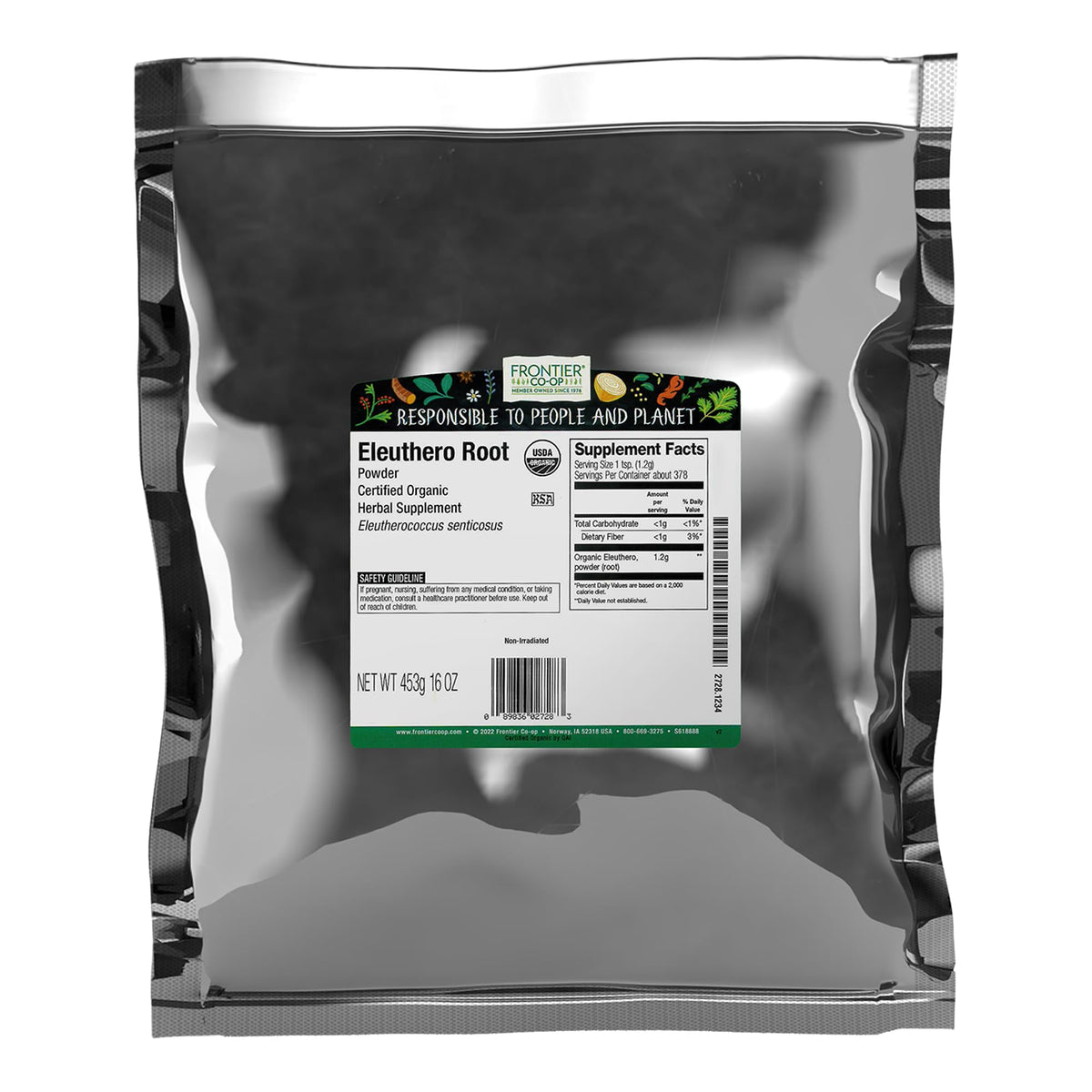 Frontier Co-op Organic Eleuthero Ginseng 1 pound bulk bag front view
