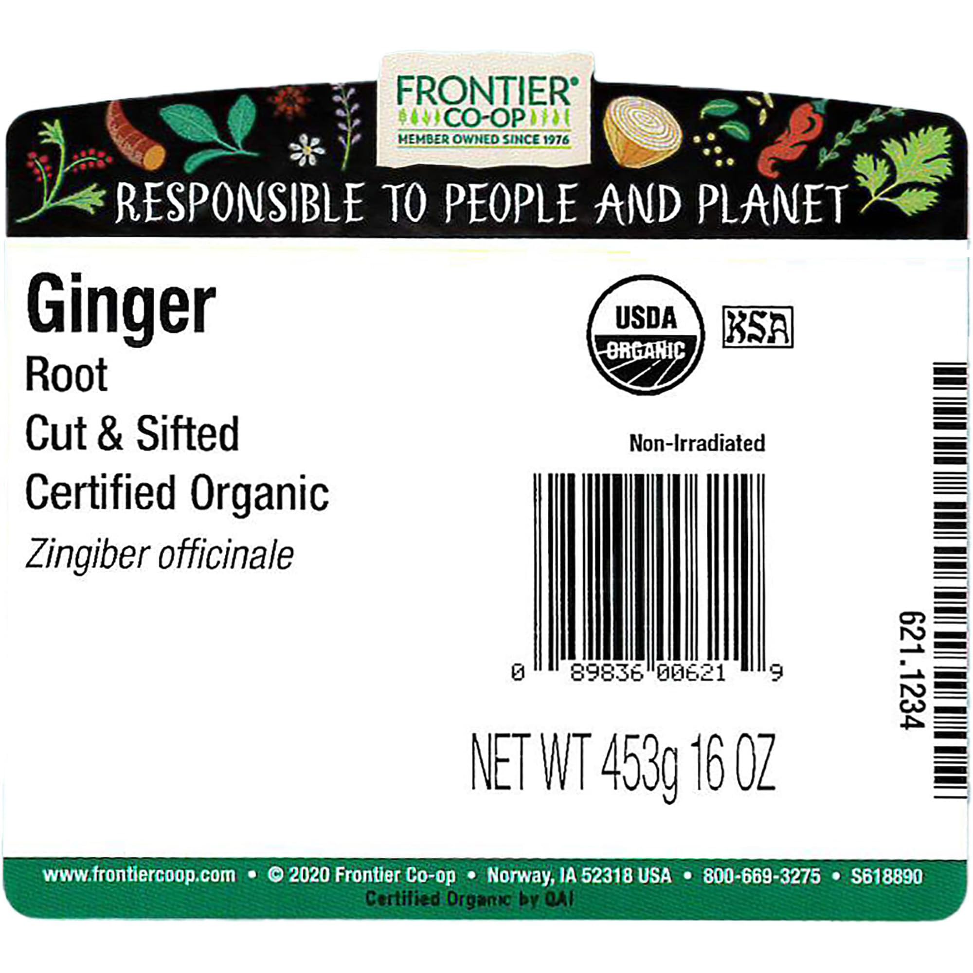 Frontier Co-op Organic Ginger Root Cut 454g packaging