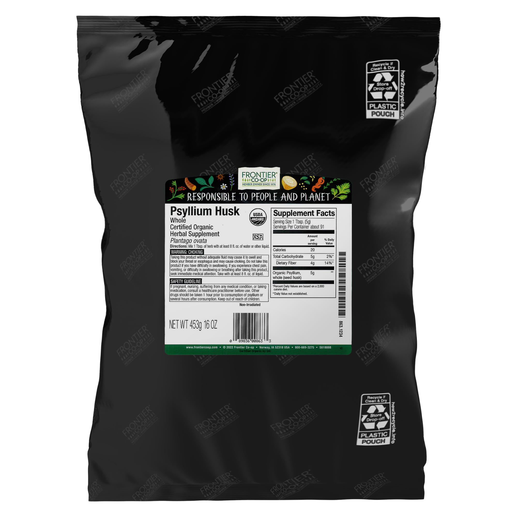 Frontier Co-op Organic Psyllium Husk 472g front view