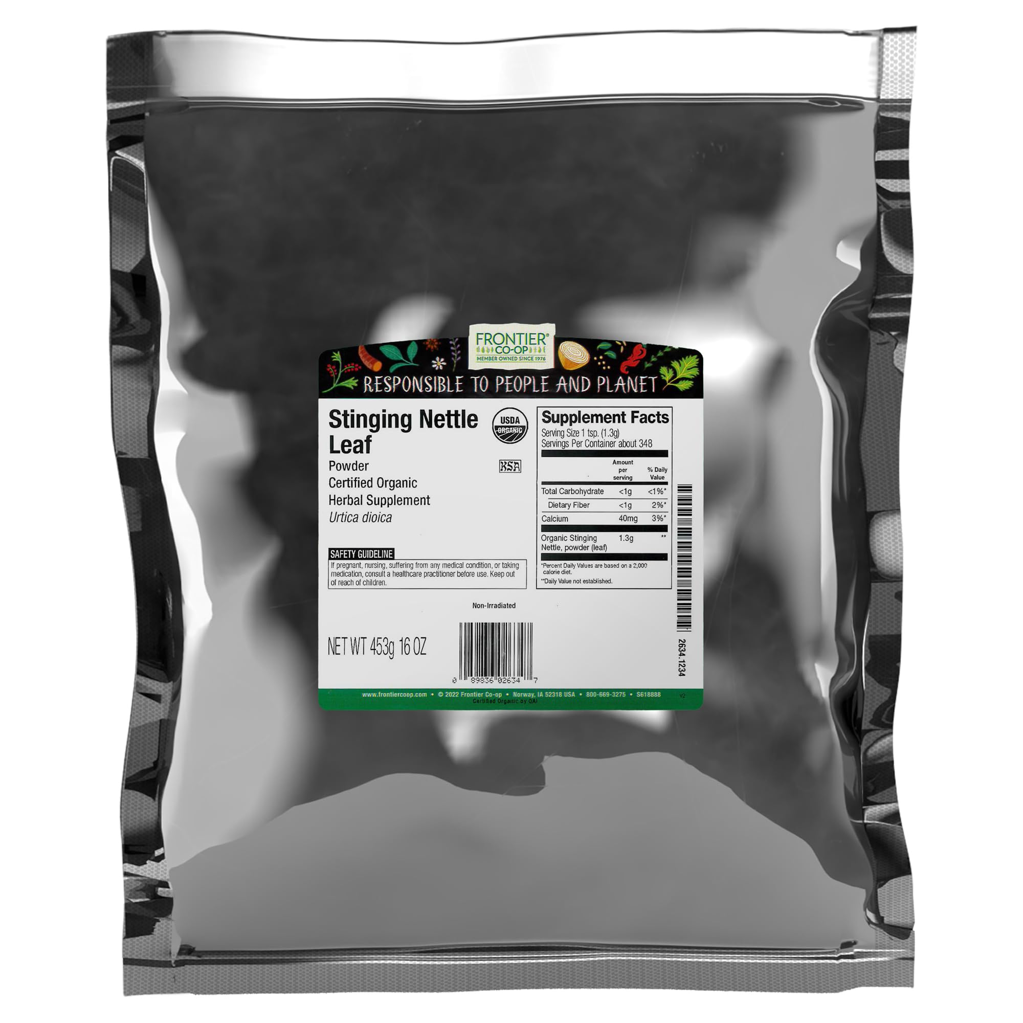 Frontier Co-op Organic Stinging Nettle Leaf 454g front view