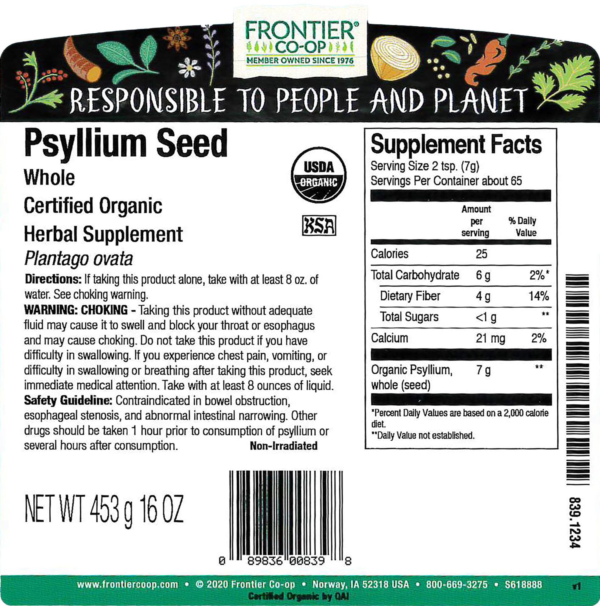 Frontier Co-op Psyllium Husk Organic packaging side view