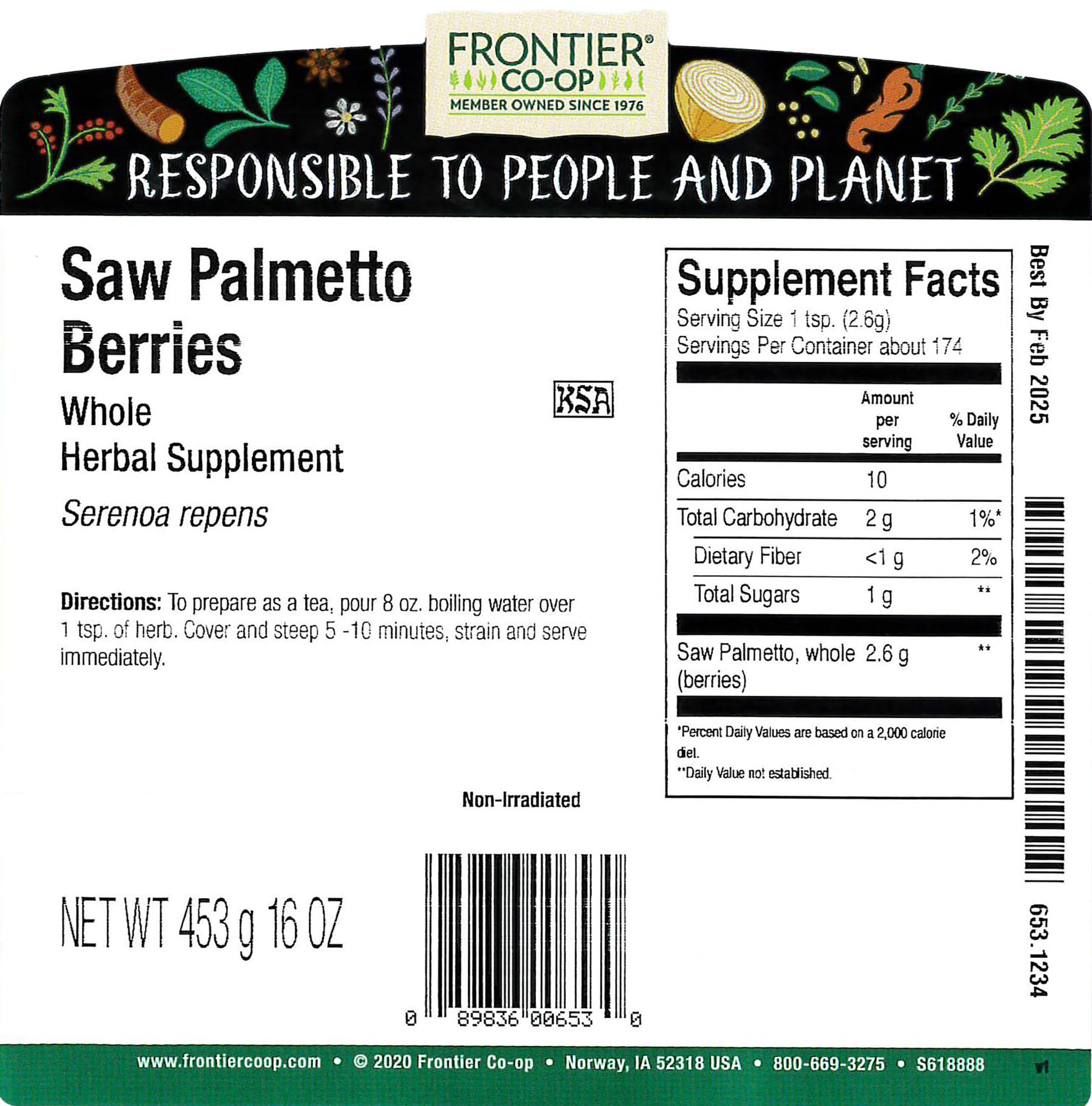 Frontier Co-op Saw Palmetto Whole Berries packaging