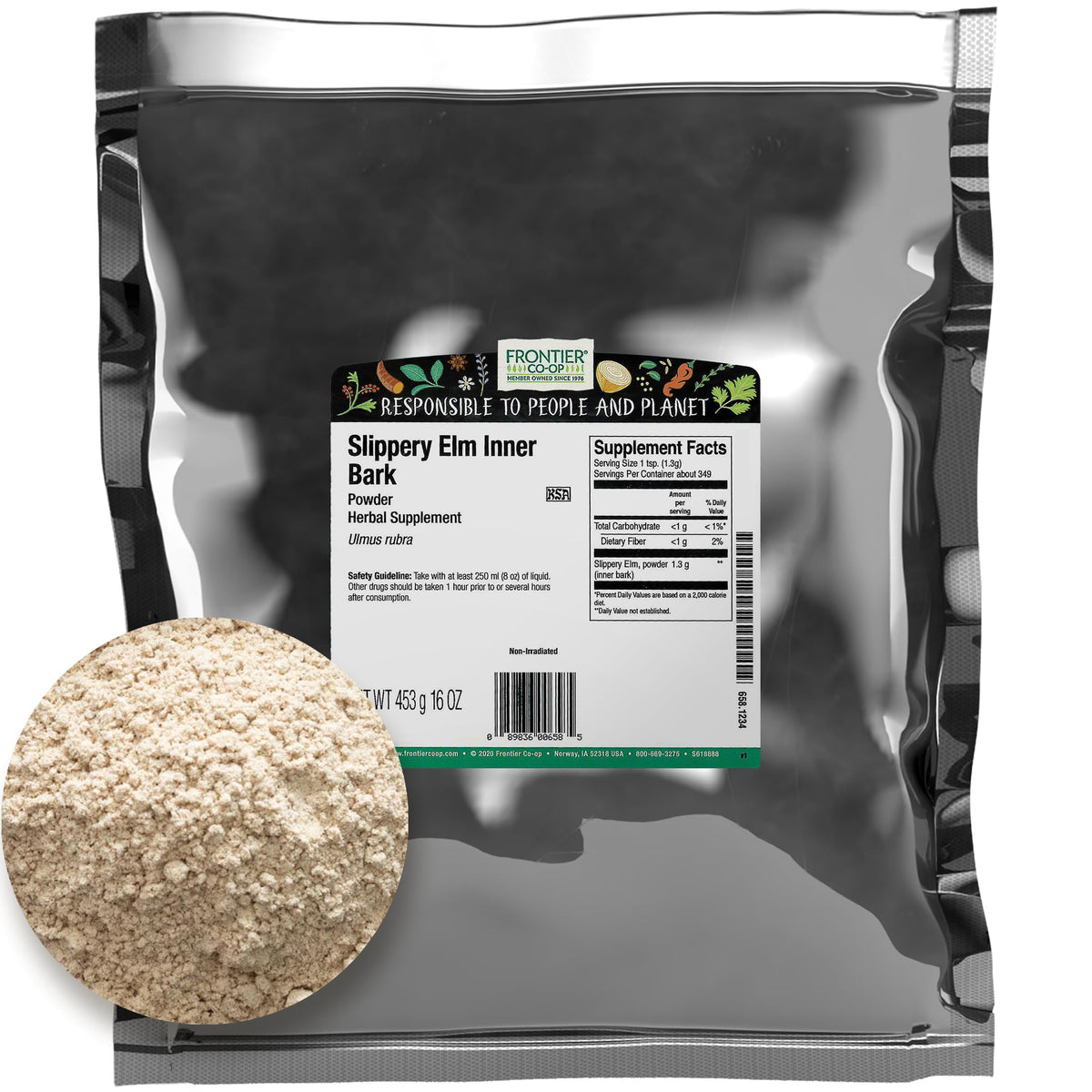 Frontier Co-op Slippery Elm Inner Bark Supplement 476g package front view