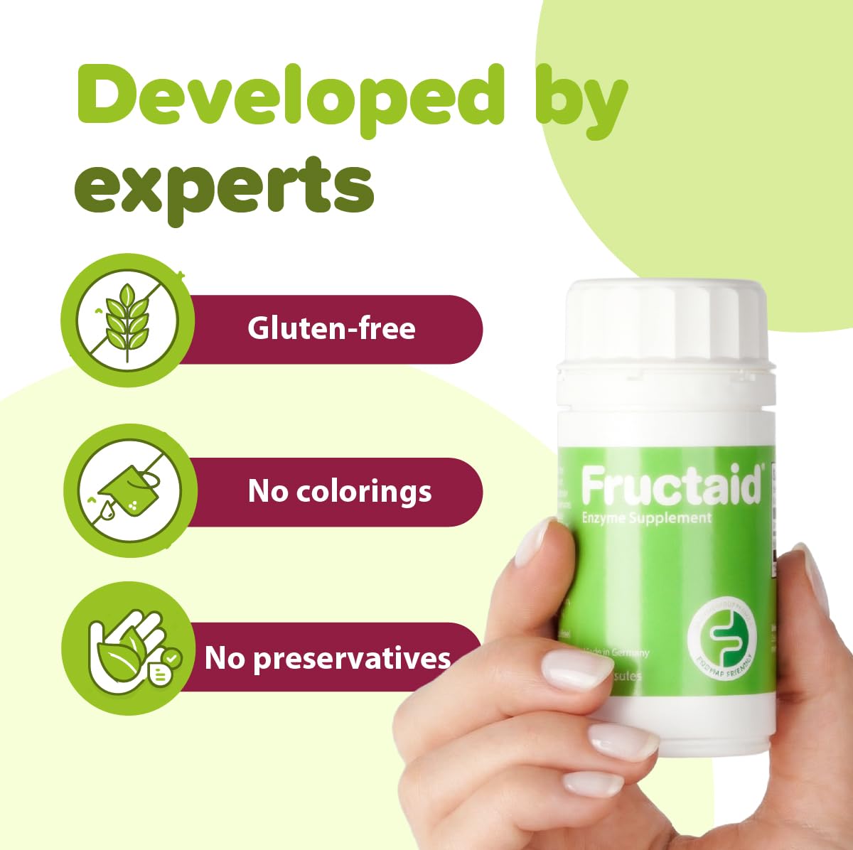 Fructaid Multi-Enzyme Capsules with a glass of water