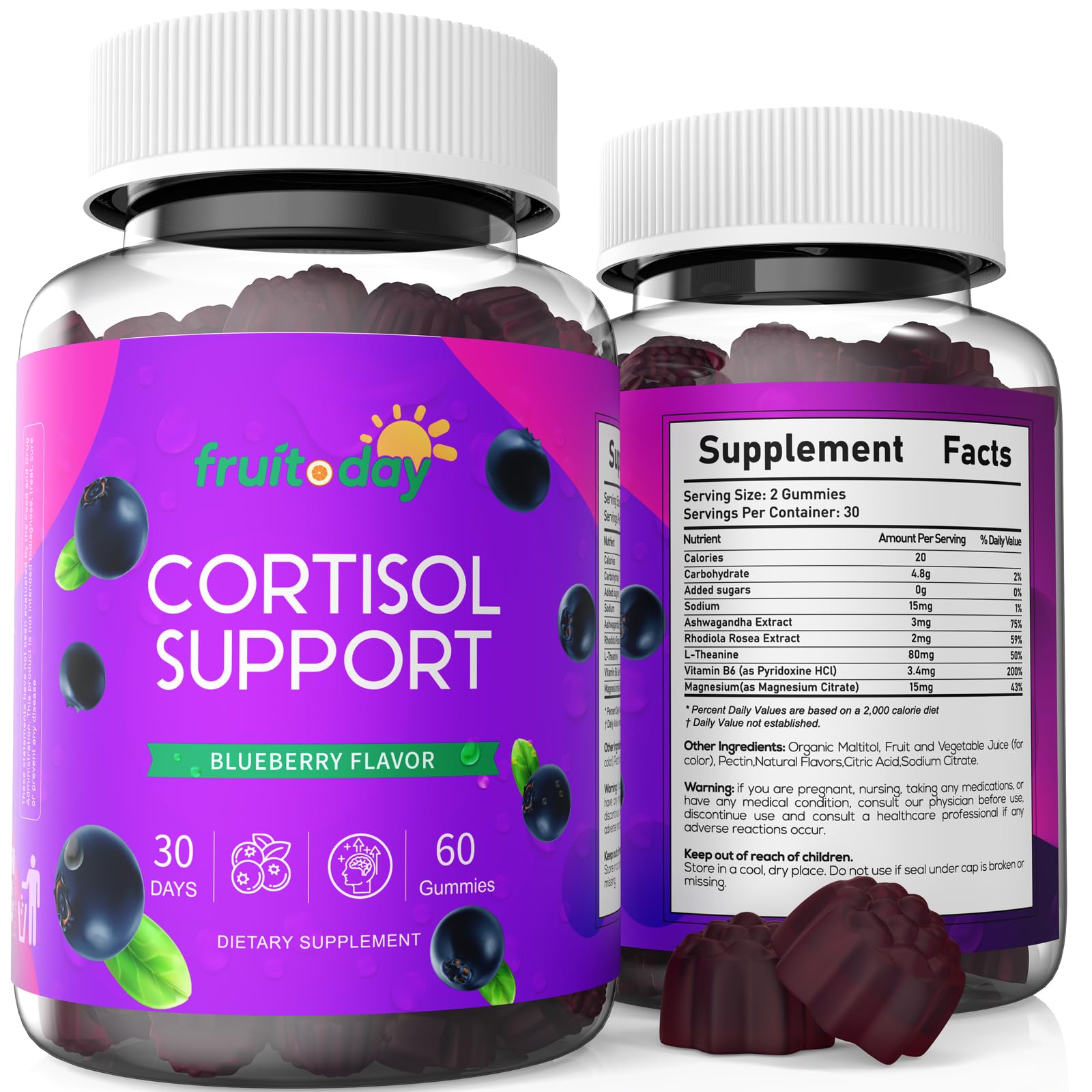 Fruitoday Cortisol Support Gummies packaging back view