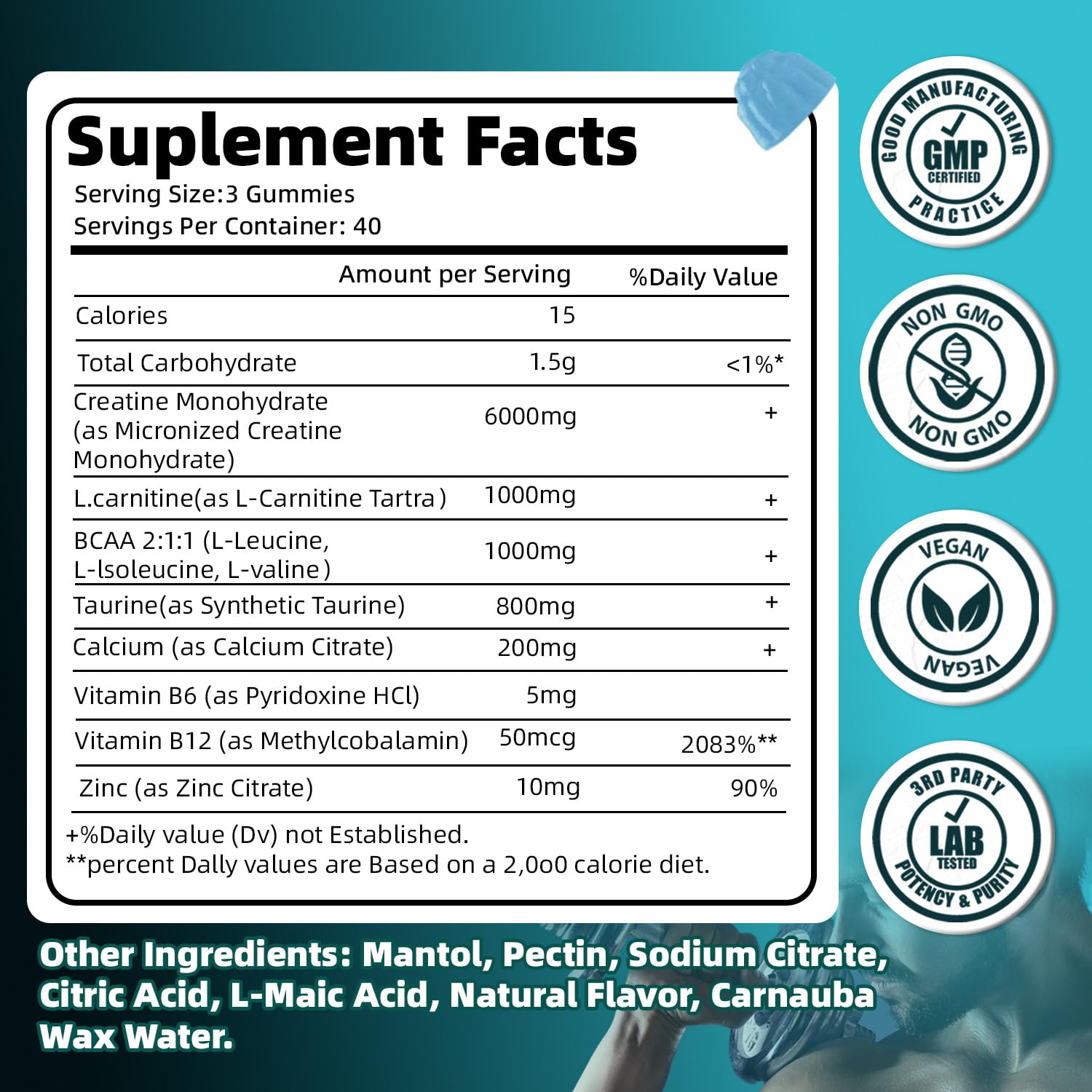 FRZVEO Creatine Gummies displayed with workout gear