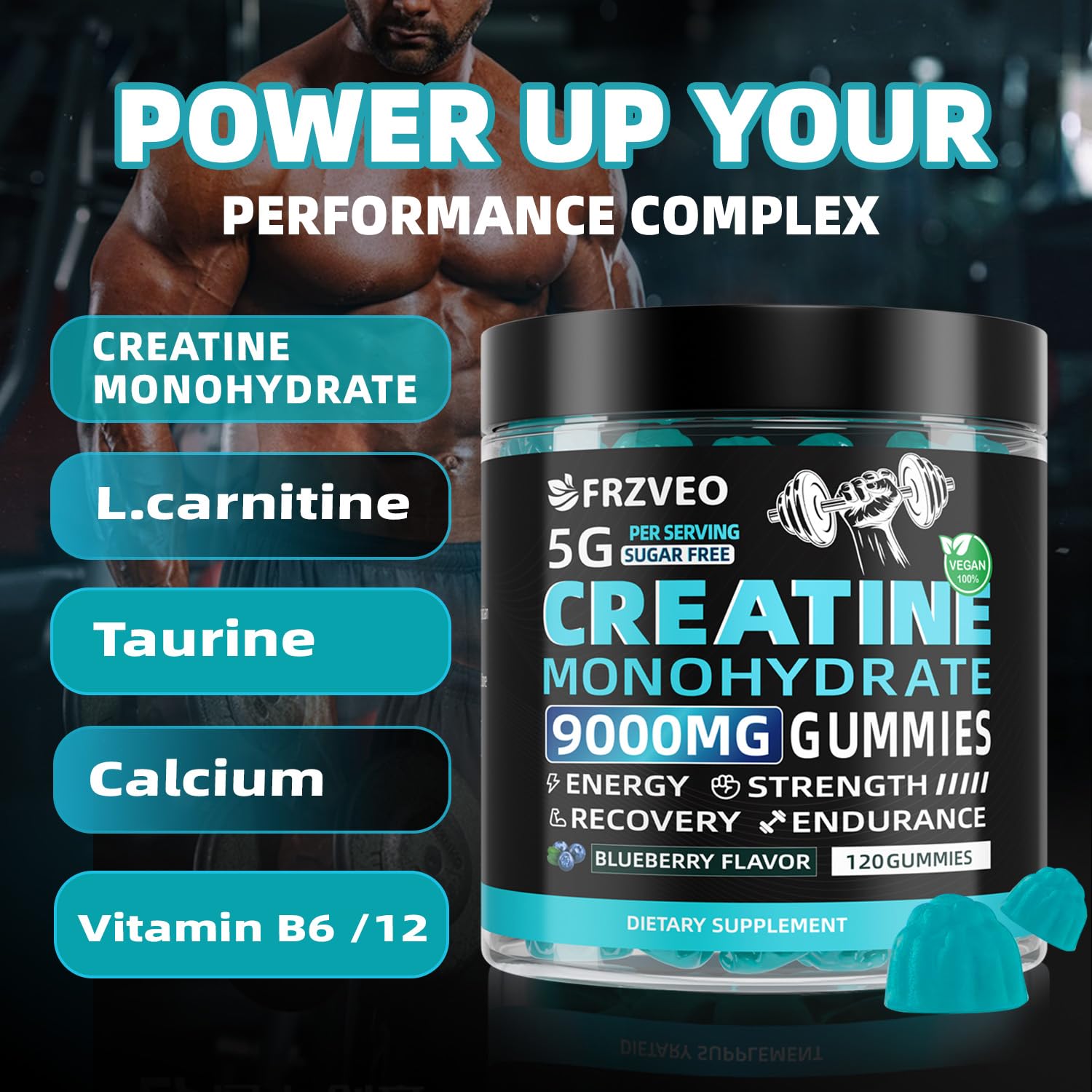 FRZVEO Creatine Gummies showing serving size
