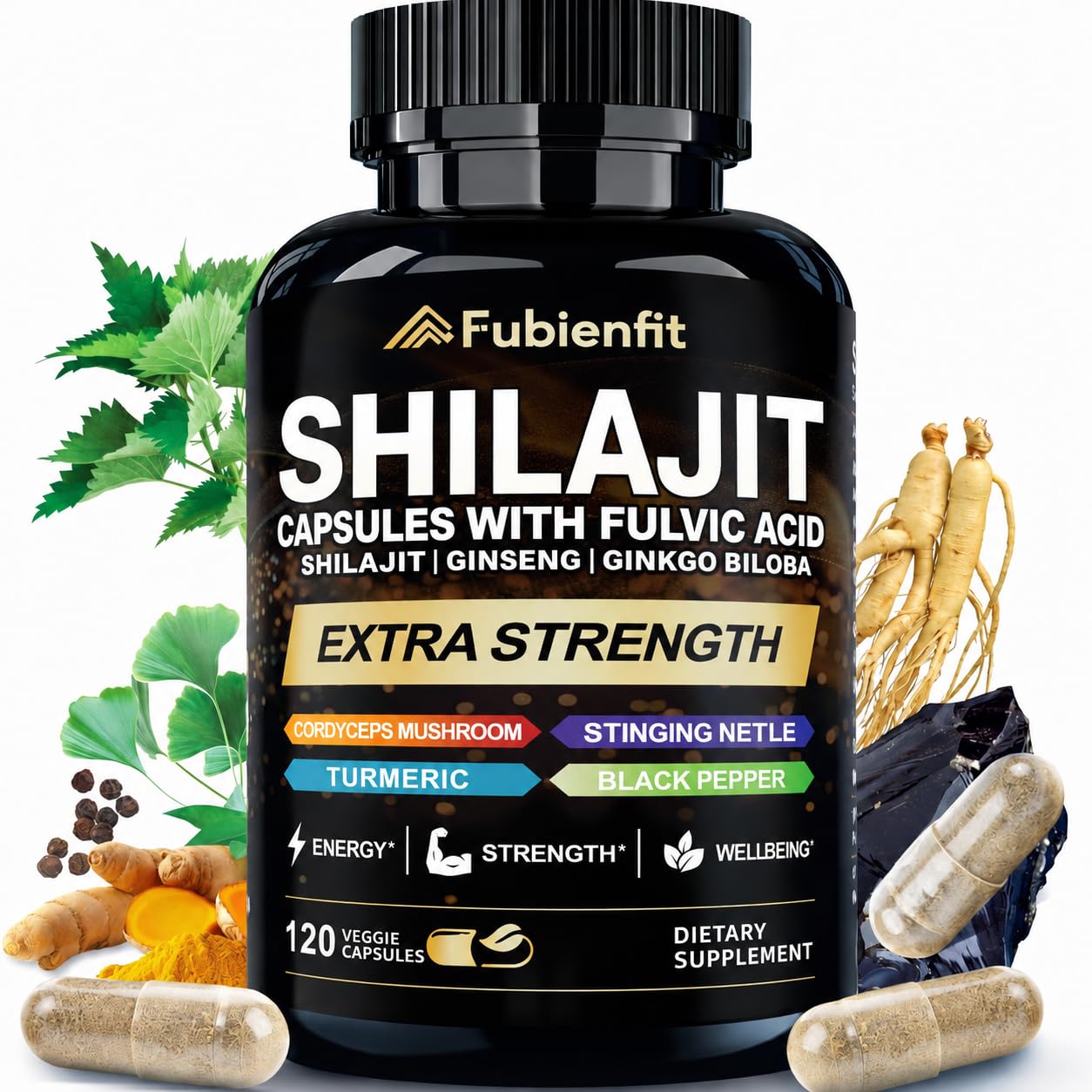 Fubienfit Shilajit Capsules 120 Count front view