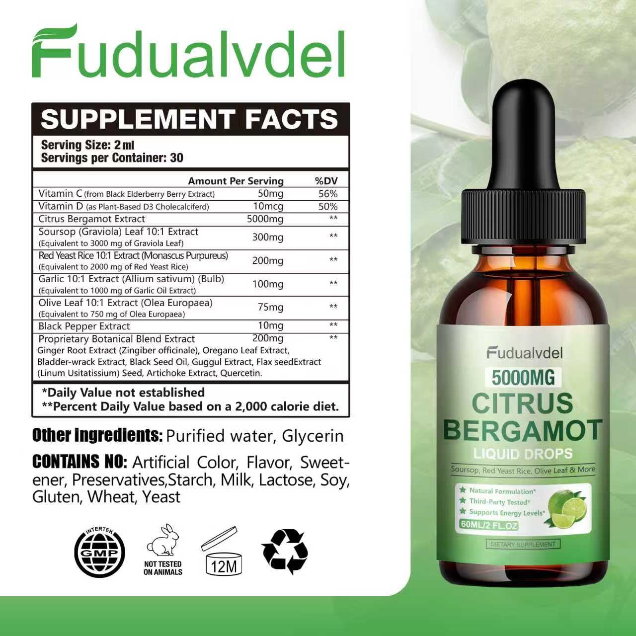 Fudualvdel Citrus Bergamot Liquid Drops bottle with dropper