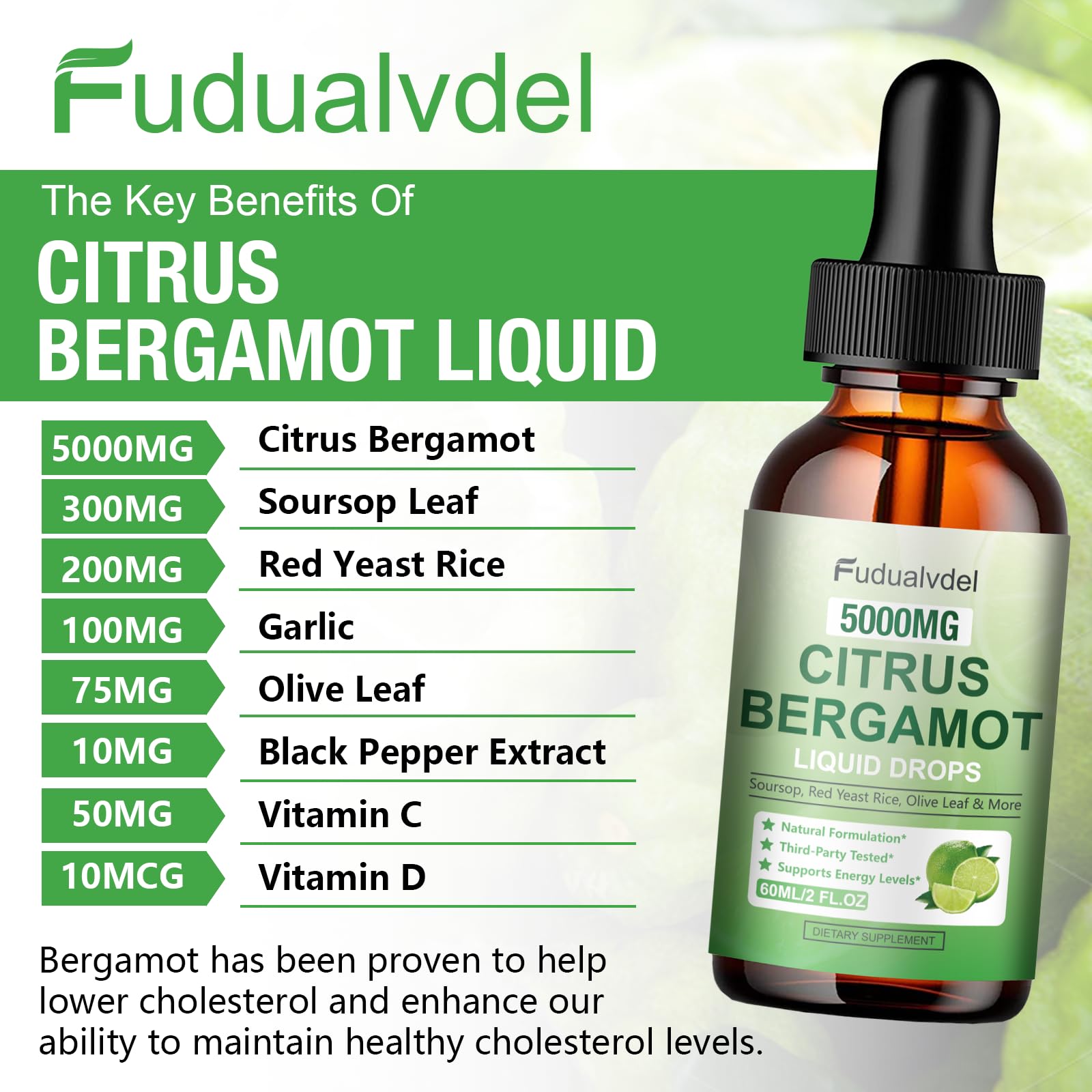 Fudualvdel Citrus Bergamot Liquid Drops label close-up