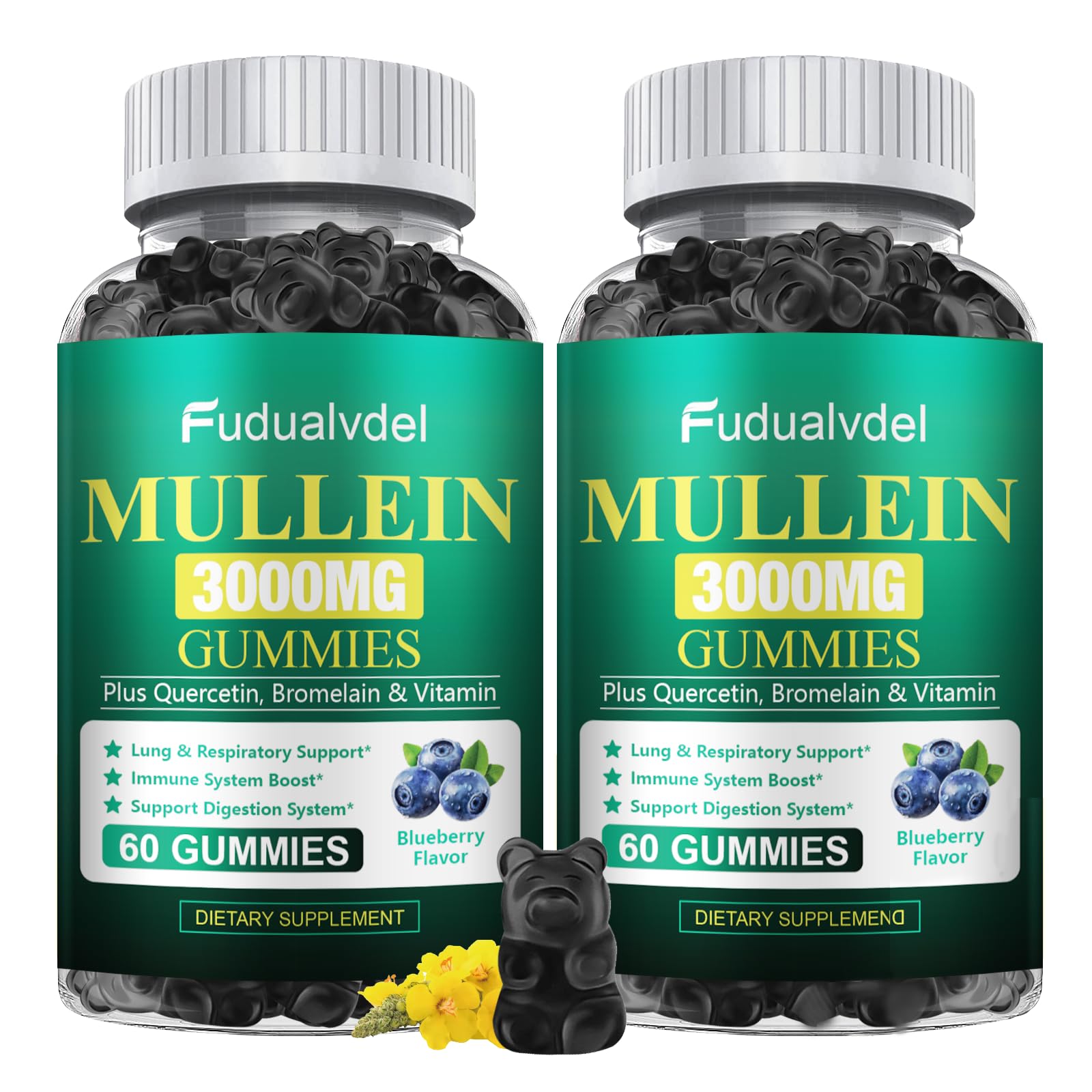 Fudualvdel Mullein Gummies 120 Count Blueberry flavour packaging