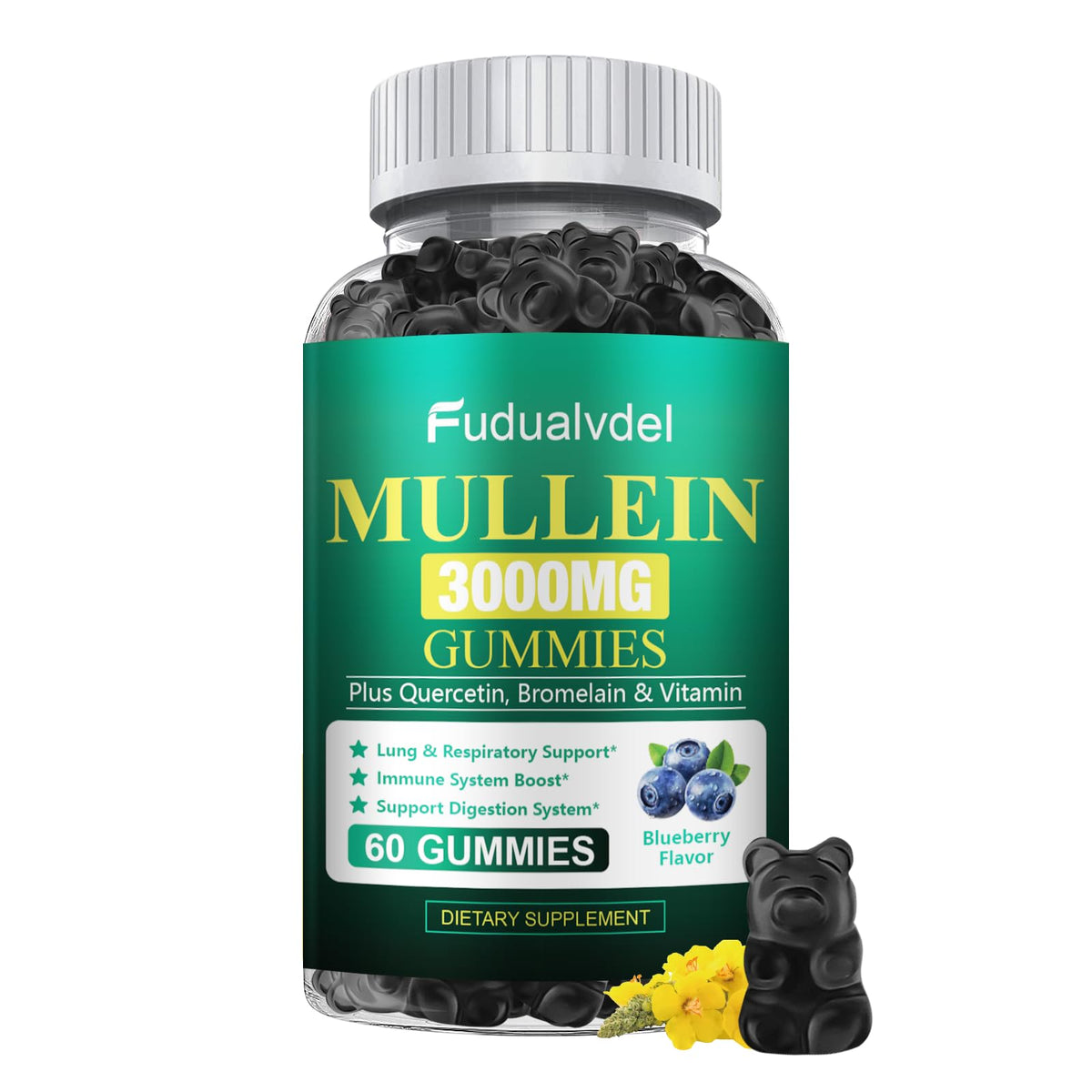 Fudualvdel Mullein Gummies 3000mg Blueberry pack front view