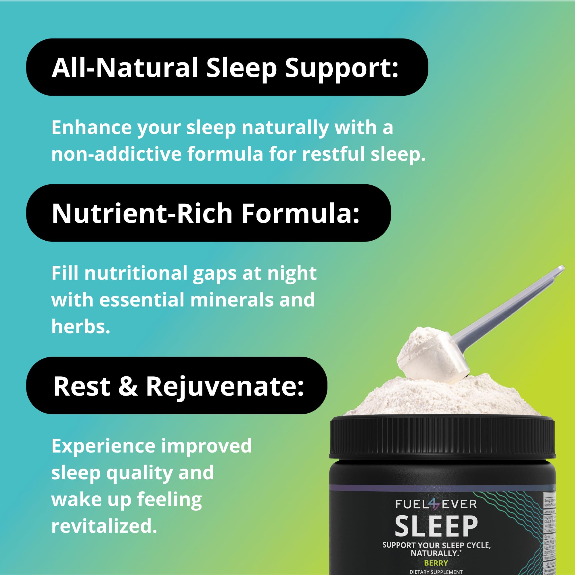 Fuel 4 Ever Sleep Berry Powder in a glass of water
